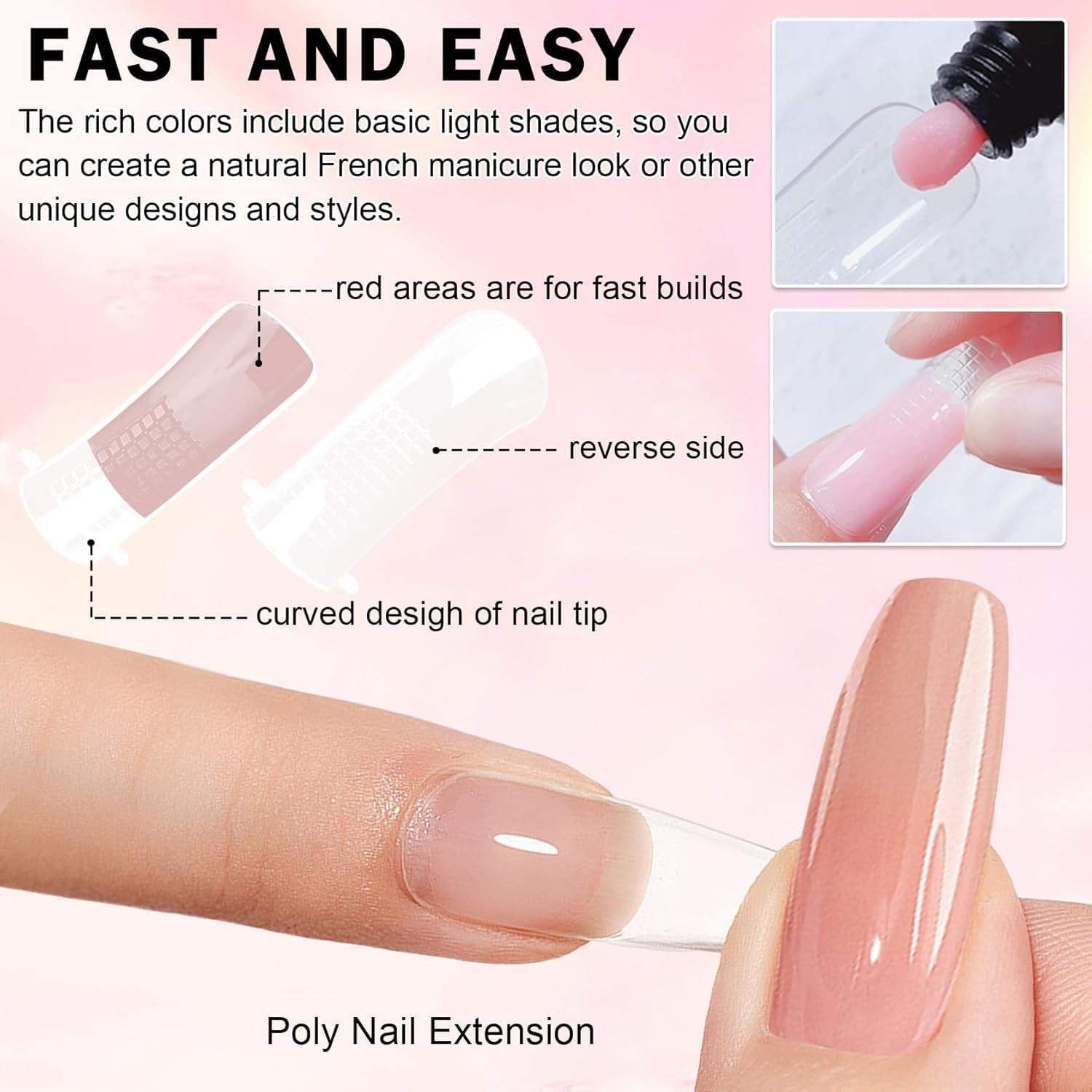 Poly Nail Gel Kit 3 Colors with 6 W Lamp Nail Extension Gel Kit Nude Clear Pink Natural Complete for Beginner Thickening Solutions DIY at Home for Women image number 6