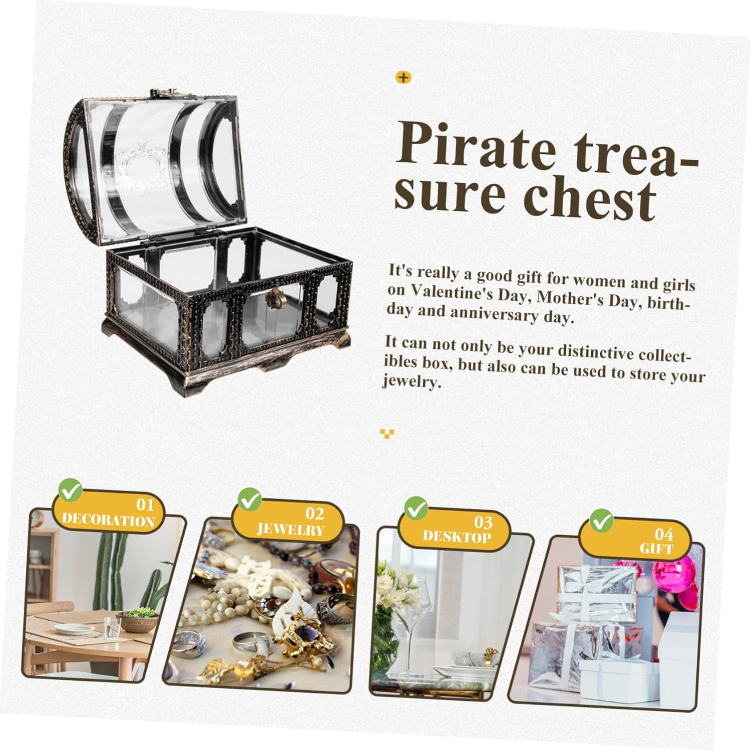 Pirate Treasure Chest Toy Vintage Treasure Chest Box for Boy Girl Pirate Box Lock image number 1