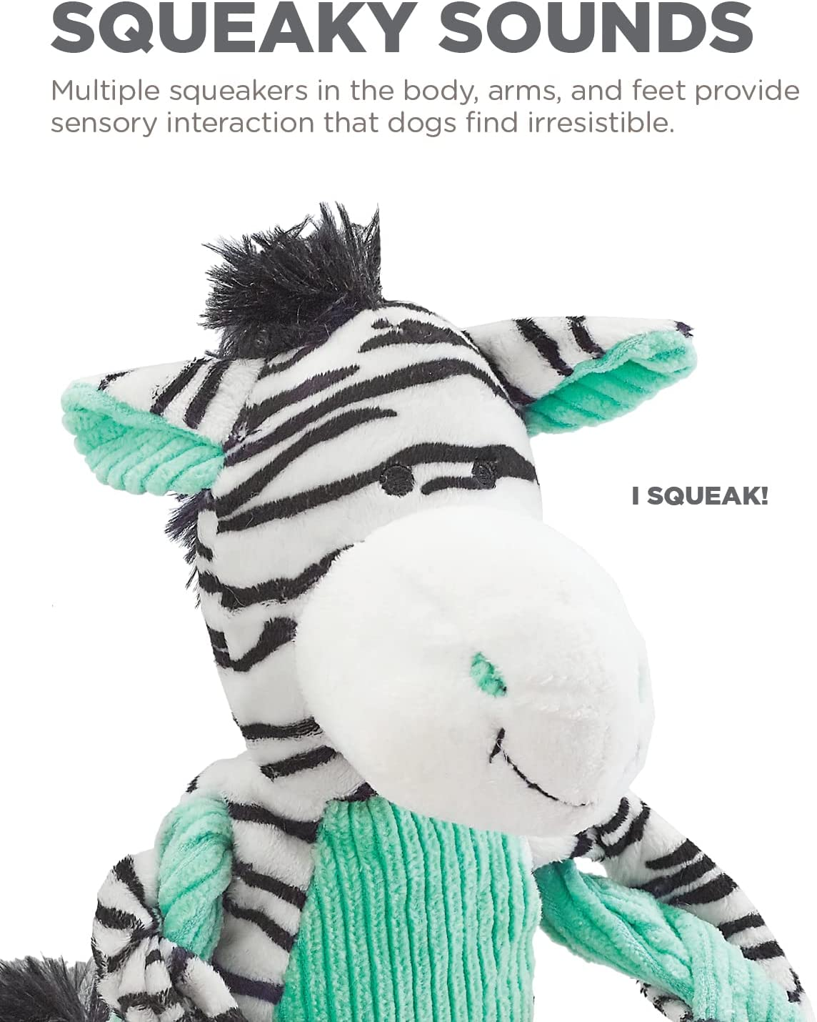 Charming Pet Pulleez Zebra Plush Squeaky Dog Toy image number 2