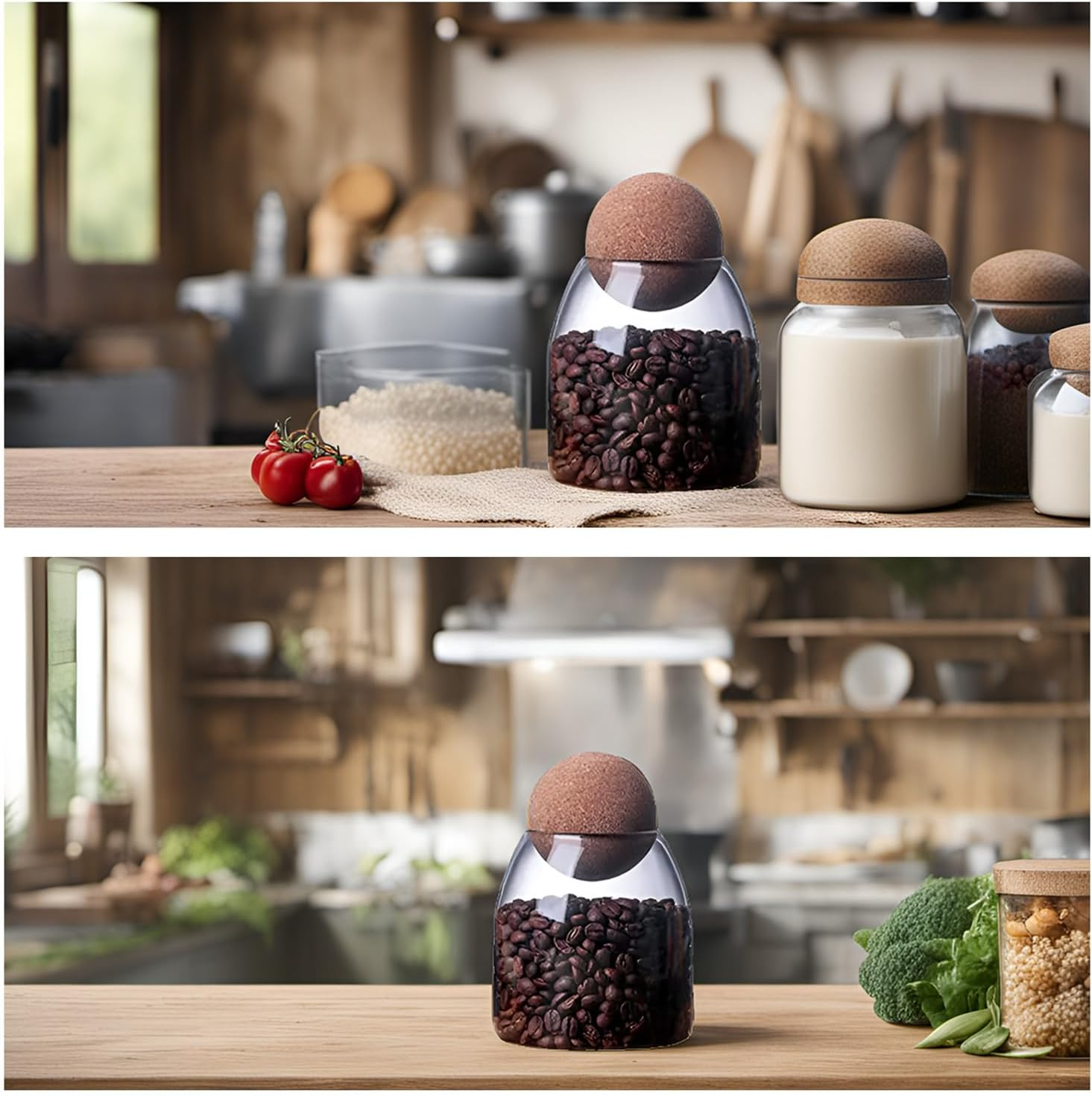 RHBLME 3 Pack Glass Storage Containers with Ball Cork, 17 Oz/500Ml Glass Jar with Cork Lid, round Cork Glass Bottle, Small Candy Jar with Wood Ball Lid for Food, Coffee, Sugar, Spice, Tea, Etc image number 2