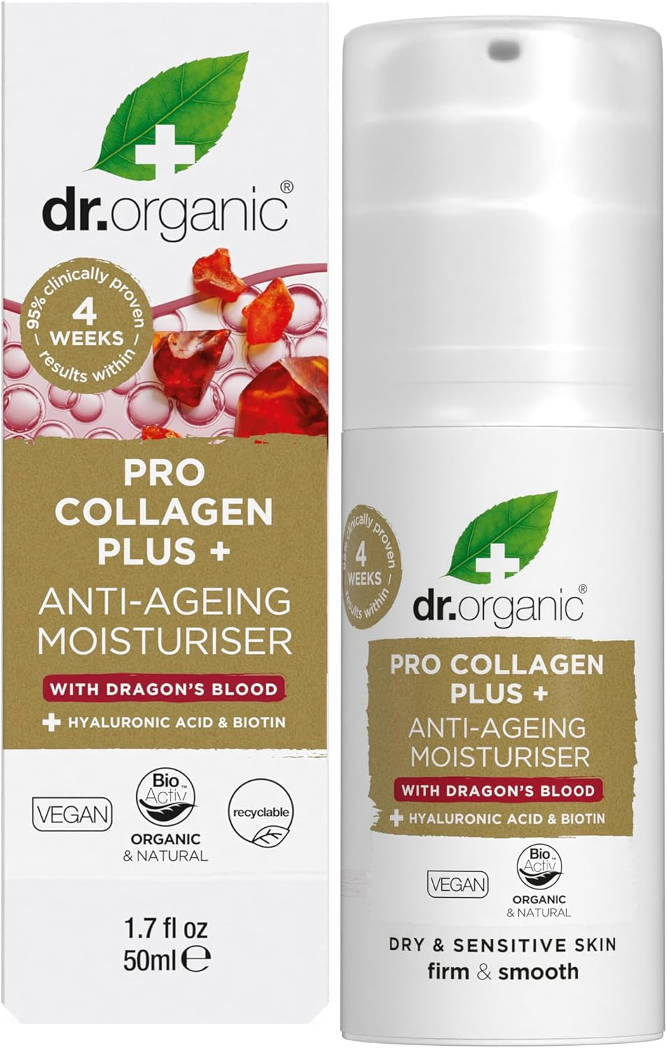 Dr Organic Pro Collagen plus Dragons Blood, Hyaluronic Acid, Biotin, Healthy-Aging, Wrinkles, Dry & Sensitive Skin, Natural, Vegan, Cruelty-Free, Paraben & Sls-Free, Organic, 50Ml, Packaging May Vary image number 1