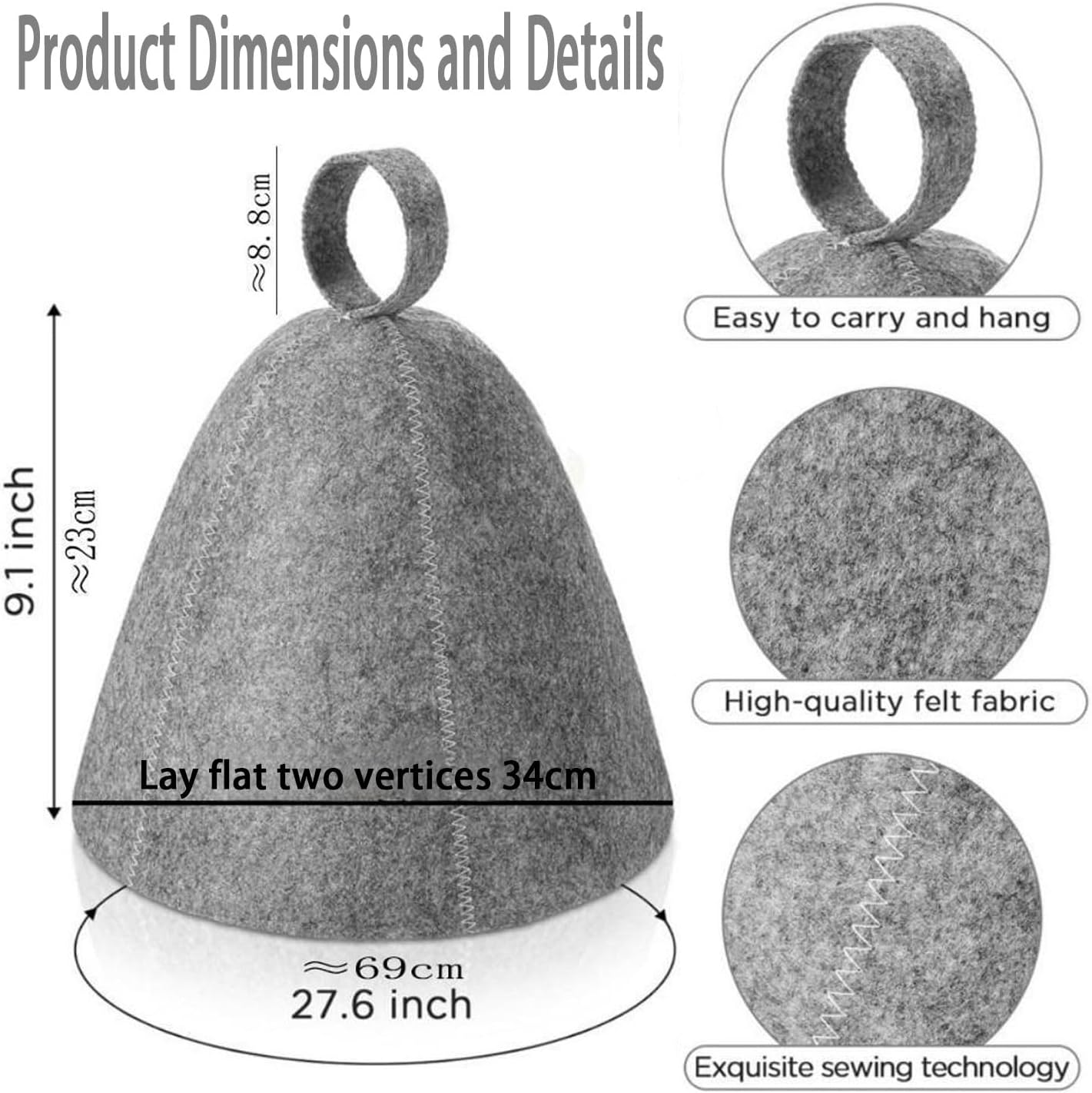 2 Pieces of Sauna Hats,Infrared and Steam Room Caps,Unisex,Wool Felt Sauna Head Protection Hats, Sweat Room Hair Protection,Bathing Caps(Grey, White) image number 4