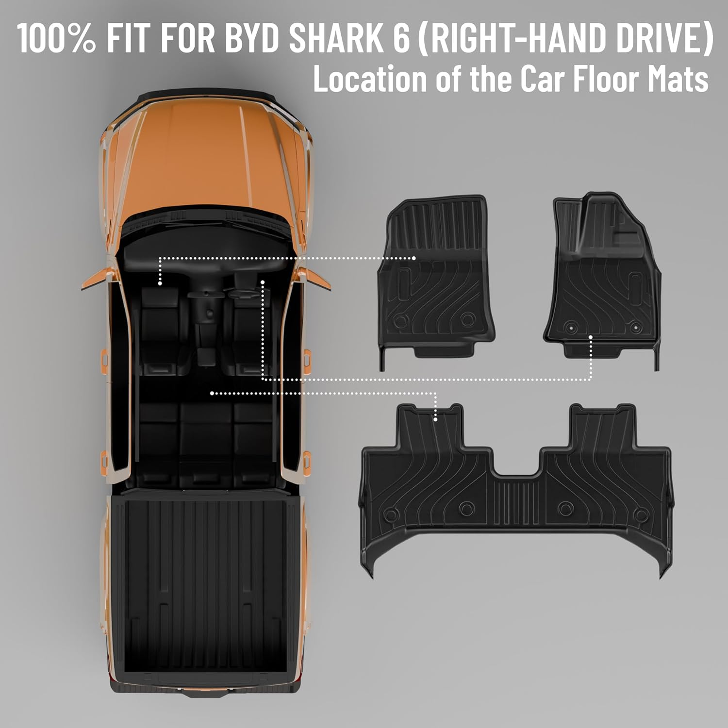 Car Floor Mat Suitable for BYD Shark 6 2024 2025, Australian Right Hand Drive, 3PCS Waterproof Carpet Floor Mats Front and Rear 3D TPE Anti-Slip Pads, All Weather Protection Car Mats image number 5