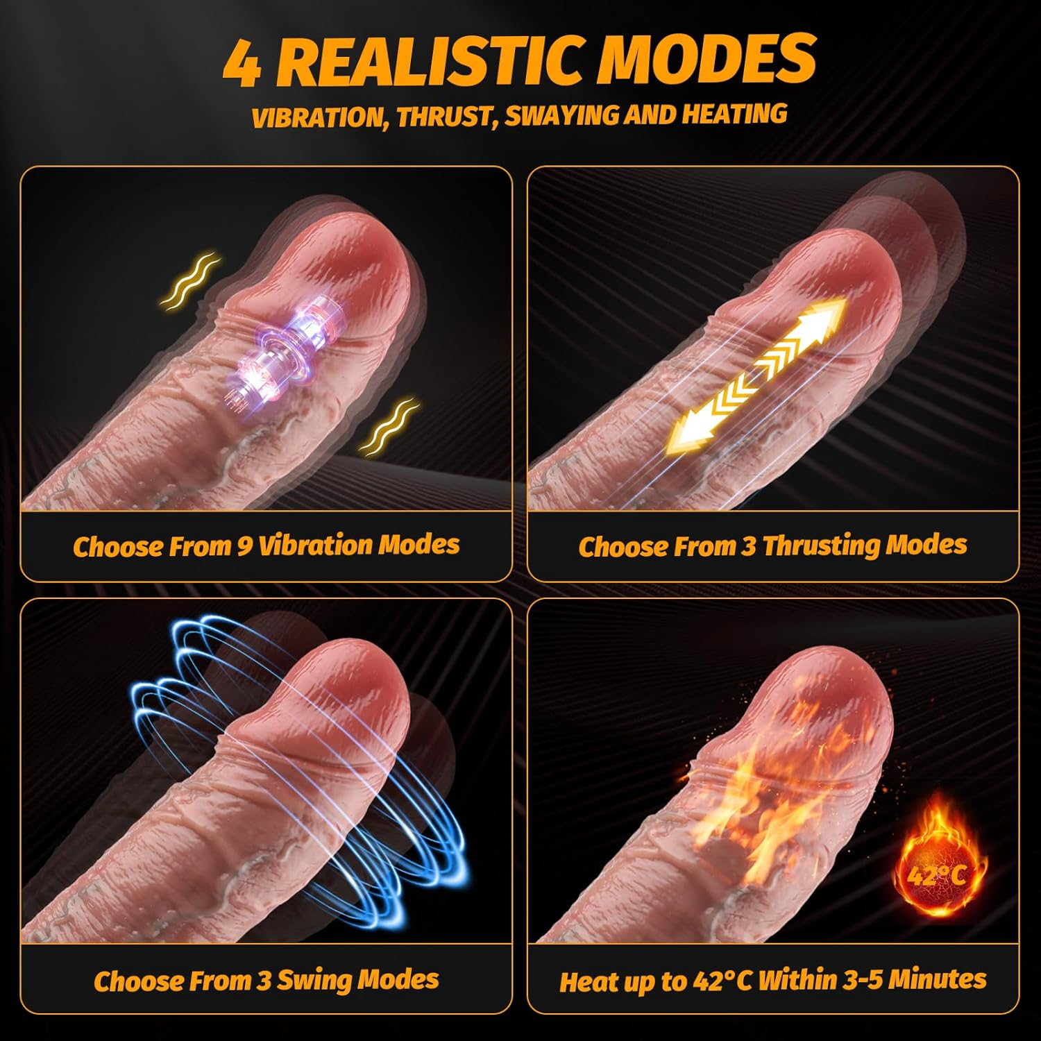 Thrusting Dildo Vibrator Sex Toy for Women - 4 In1 Anal Dildos Vibrator with 9 Vibration & 3 Thrust Rotation, G Spot Suction Cup Dildo with Heating Function Adult Sex Toys & Games for Women Couples image number 5