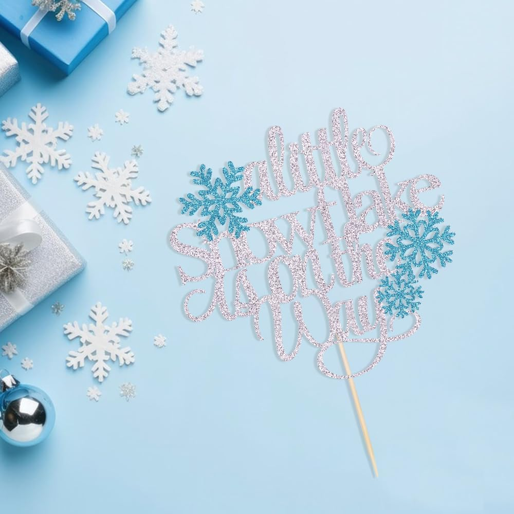 A Little Snowflake Is on the Way Cake Topper, Winter Wonderland Baby Shower Cake Decor,Snowflake Birthday Cake Toppers, Gender Reveal/Boy Girl Winter Birthday Party Decoration Supplies - Cheers To 2025 Cake Topper image number 6