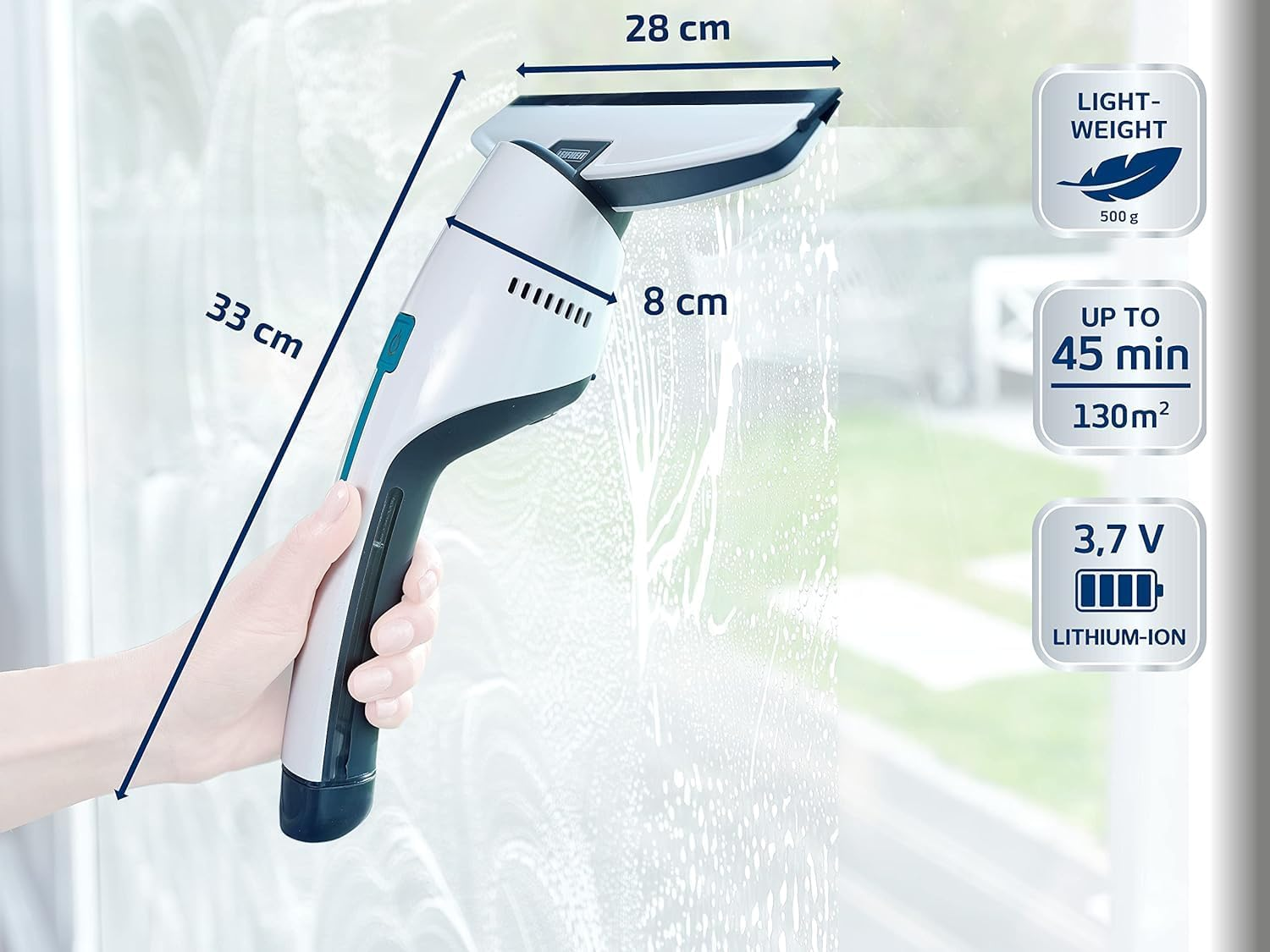 Leifheit Nemo Window Vacuum Cleaner with Wall Mount and Bath Nozzle, Bathroom Vacuum Cleaner with Waterproof Housing Ideal for Shower, Can Be Used up to 45 Minutes, Handy and Lightweight Window image number 4