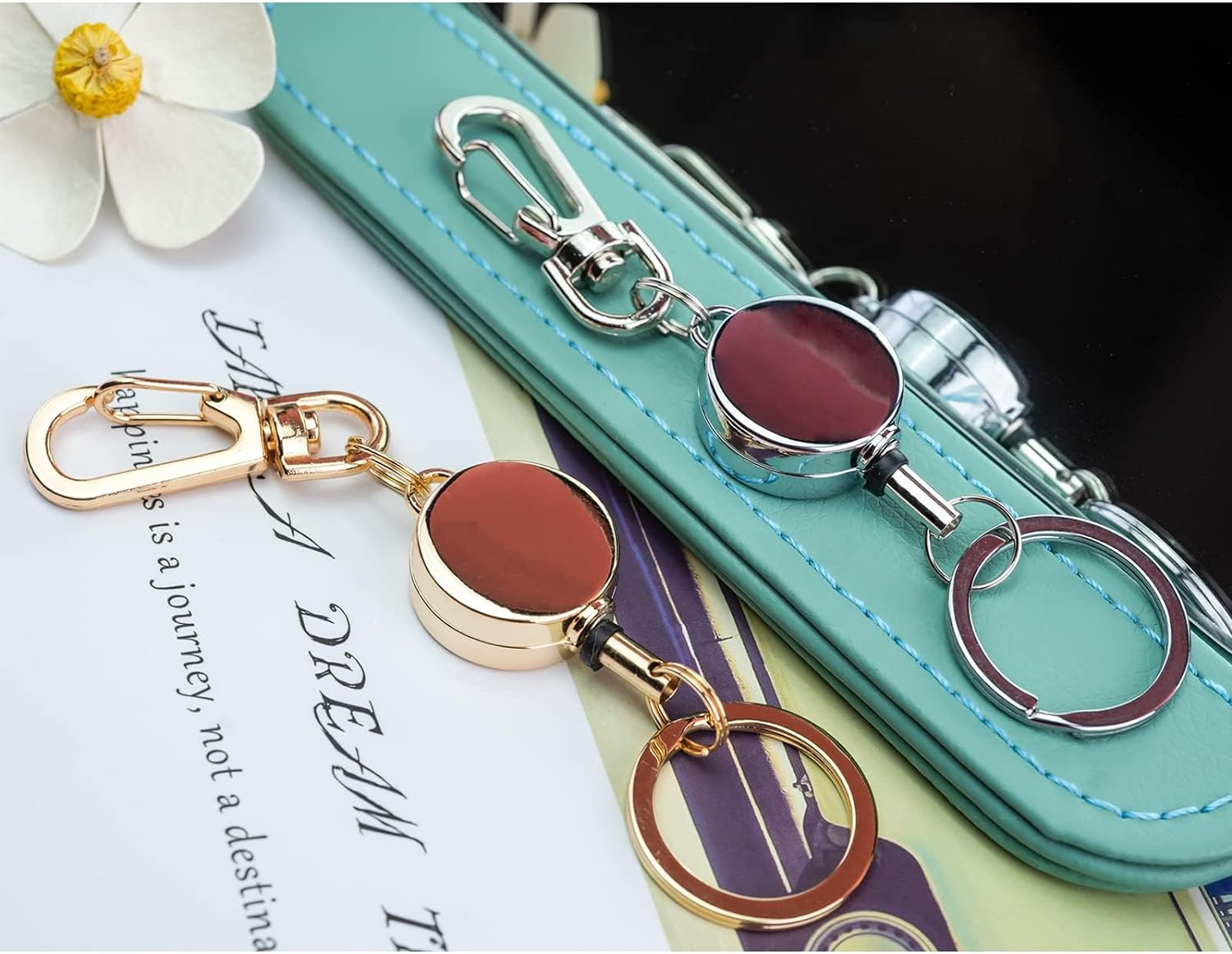 (4 Pack) ZANZER Retractable Keychain, Retractable Badge Holder, Badge Reel for Id Card Holders, Id Card Holder (Pink + Silver + Black + Gold) image number 6