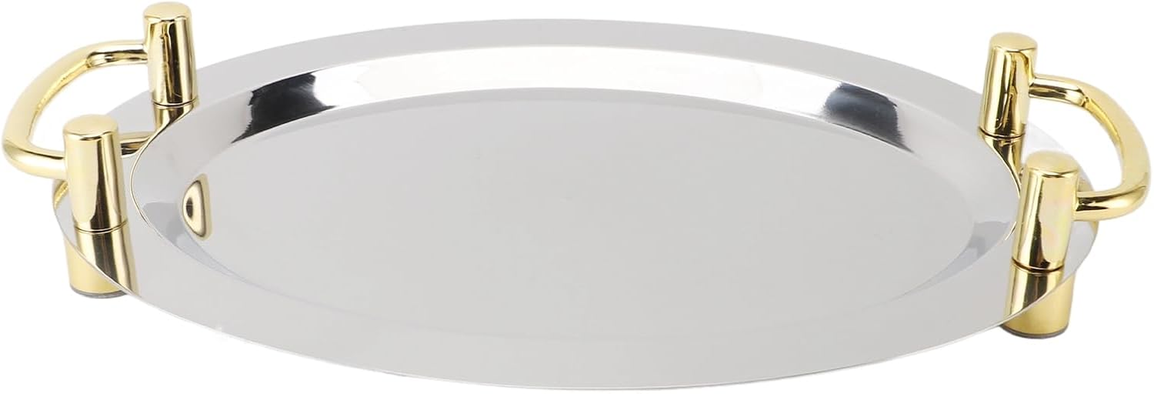 Stainless Steel Tray with Handle, Tea Drink Platter Platter, Service Tray, Decorative Serving Platter for Dessert, Fruit, Snack, Cafe, Banquet, Party (Rectangle Shape with Gold image number 4