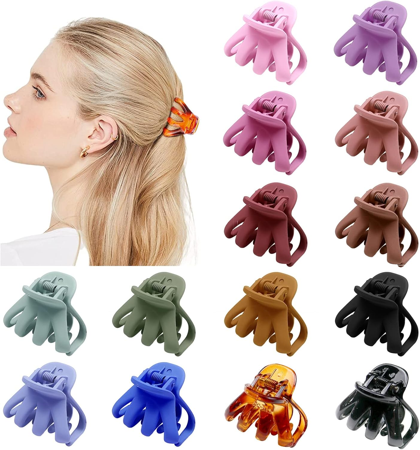 Kavya 14 Pcs Small Claw Clips Stylish Grip Octopus Mini Hair Clips for Fine Hair Plastic Non-Slip Hair Claw Clip Hairstyling Accessories for Women Girls(4Cm Black and Brown)