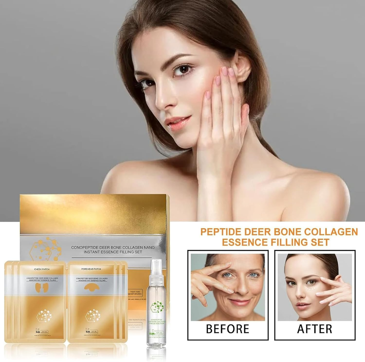 Instant Skin Essence Collagen Set,Spiral Peptide Deer Bone Collagen Essence Kit,Bone Melting Film Kit,Long-Lasting Moisturizing and Firming,For Reduce Fine Lines & Wrinkles (1Pcs) (3 PCS) - 2 Pcs image number 2