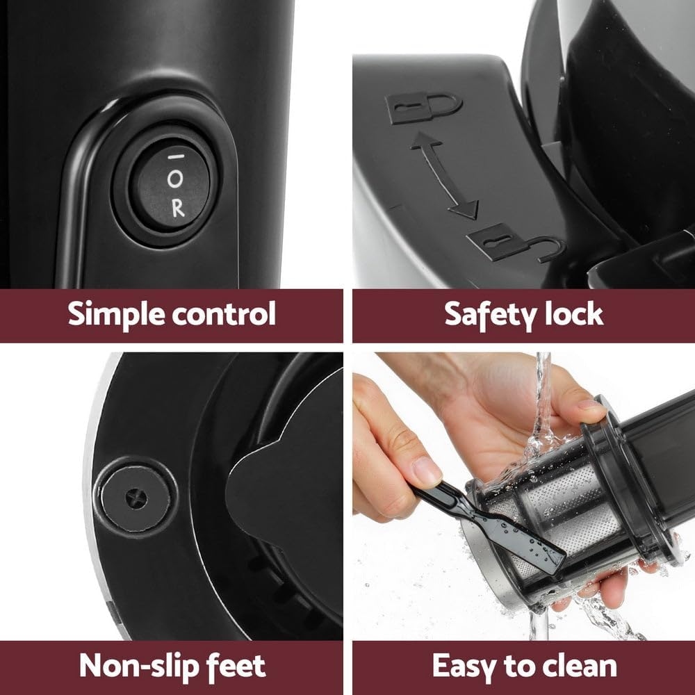 Devanti Slow Juicer Cold Press Fruit Extractor Vegetable Processor 200W Black