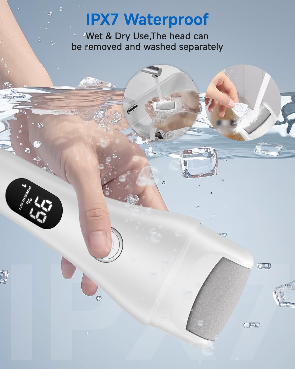 Electric Callus Remover - Callus Removal Foot Electric - Electric Callus Remover with 3 Gears, 6 Replacement Rollers, Waterproof Foot File for Cracked Heels, Callus Removal (White-6) - White image number 6