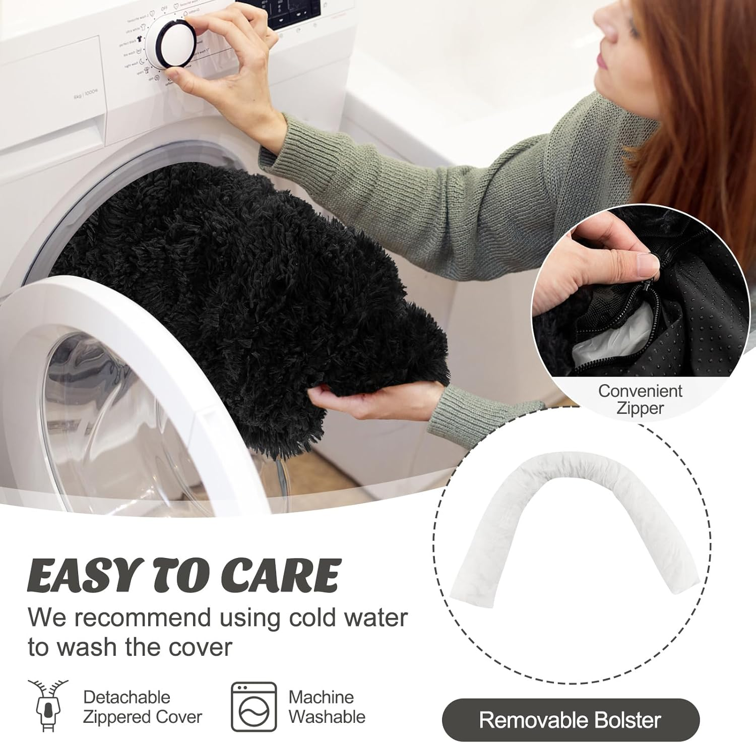 Costway Plush Calming Dog Couch Bed, Dog Sofa Bed for Furniture Protector W/Anti-Slip Bottom, Detachable Washable Cover, Soft Neck Bolster, Plush Mat for Small/Medium/Large Dogs & Cats (Black-M) - Black-S image number 4