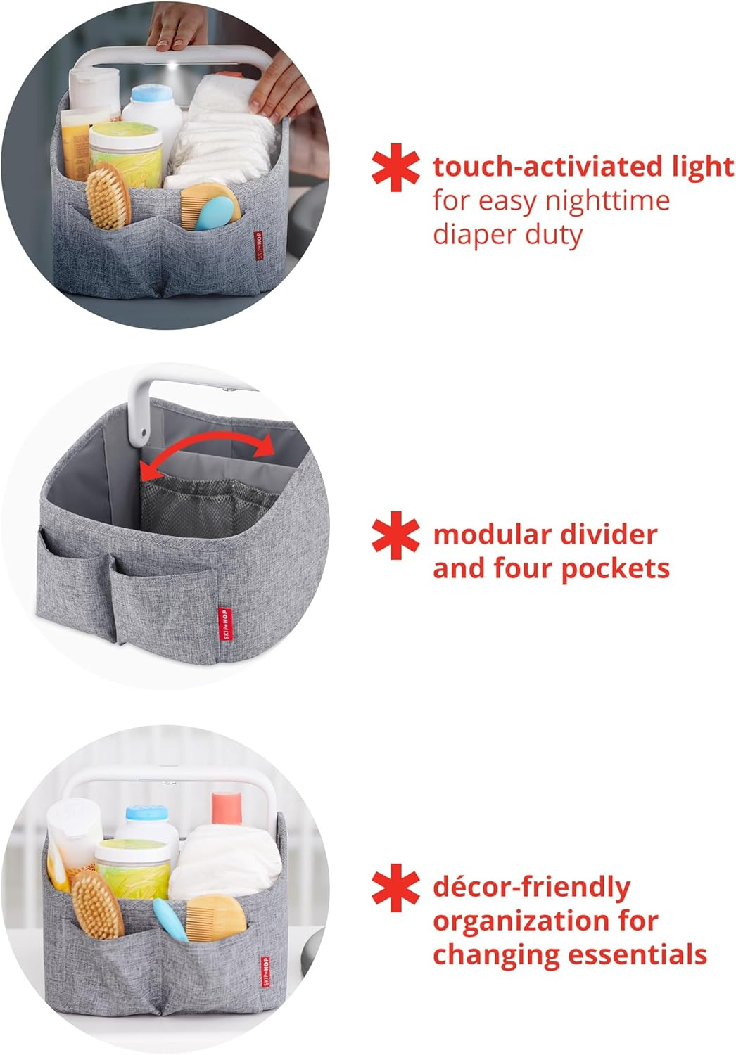Skip Hop Nursery Style Light up Diaper Caddy, Oat image number 4