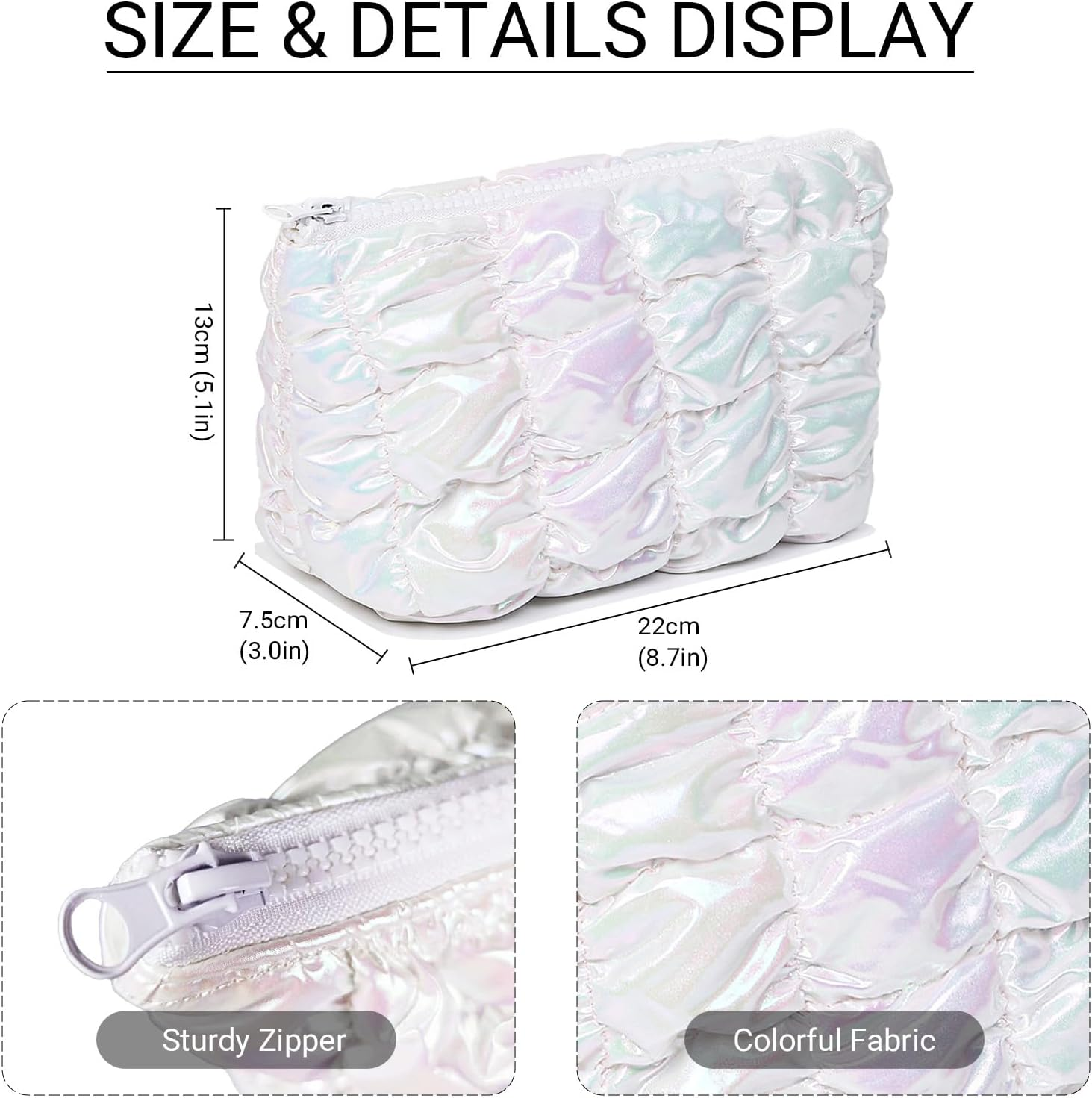 Small Cosmetic Makeup Pouch Bag, Travel Toiletry Bag for Women (White) image number 4