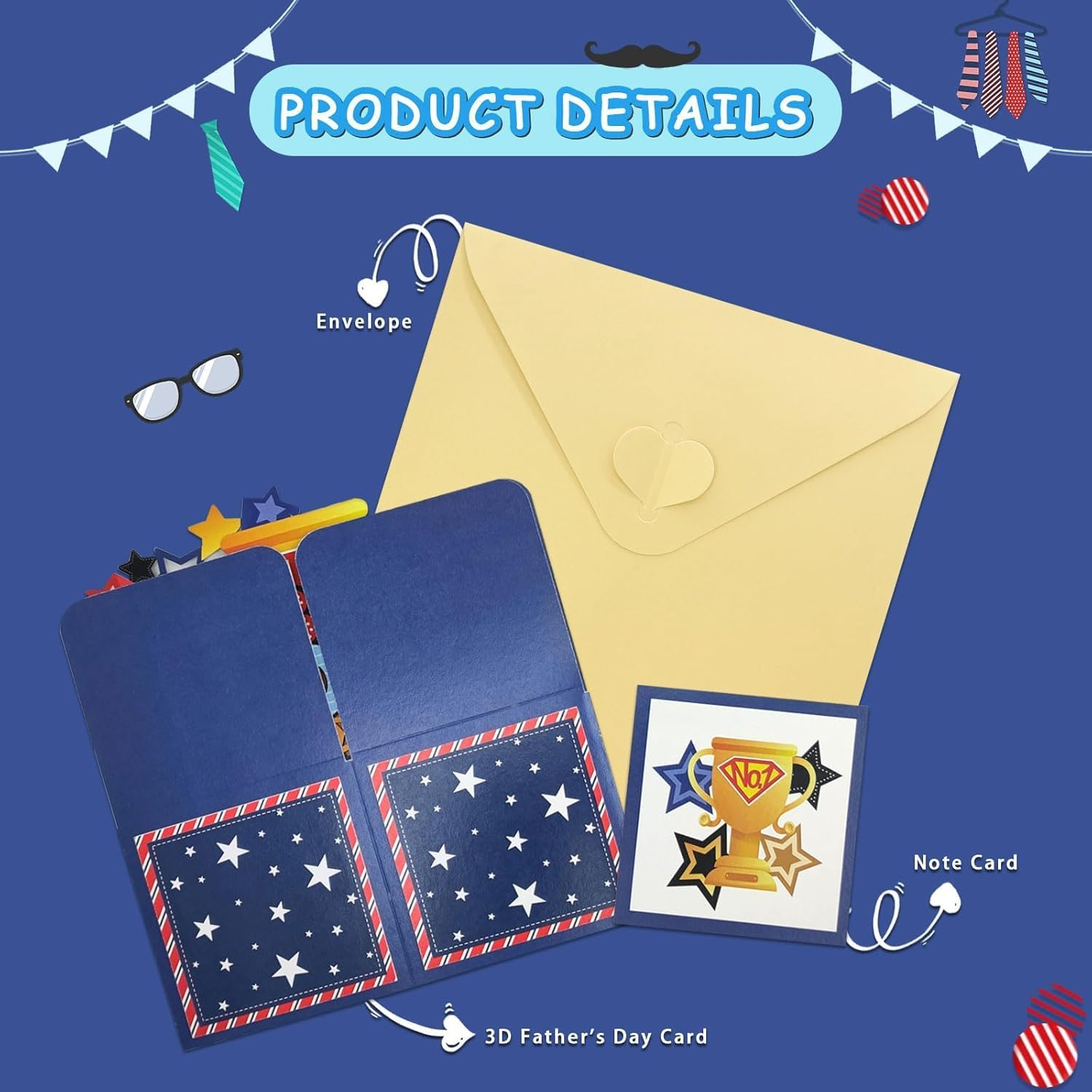 Fathers Day Greeting Card,Pop up Card 3D &ldquo;Best Dad&rdquo;, Gift Birthday, Surprise Effect Birthday Card, Father'S Day, Thank You Cards with Envelopes image number 4