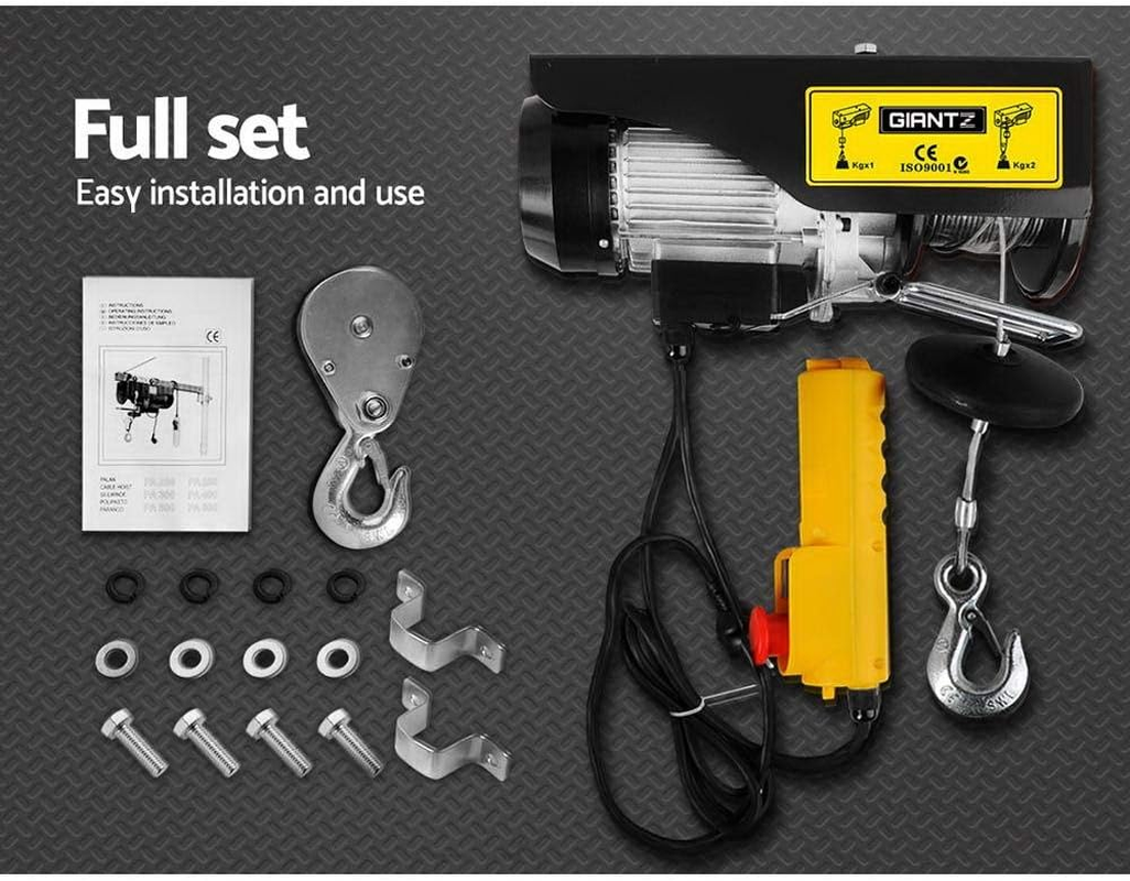 GIANTZ Electric Hoist, 1000Kg 1400W Rope Tool Electronic Cable Hoists Lift Crane Black