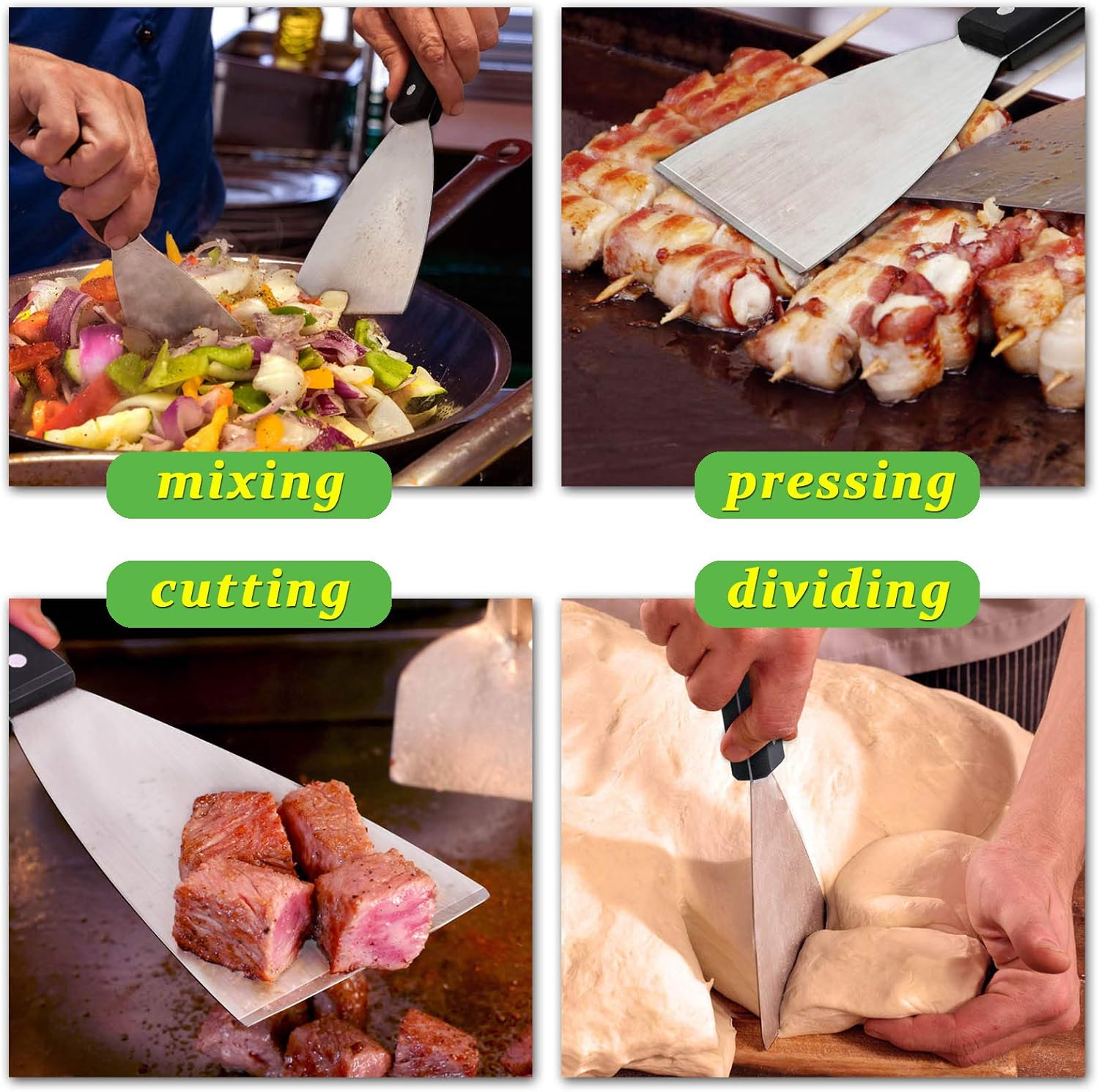 Hasteel Griddle Scraper 2Pcs, Stainless Steel 9.5In Slant Edge Metal Grill Scraper Chopper for Food Service & Cleaning Supplies, Perfect for Teppanyaki Flat Top BBQ Indoor & Outdoor, Dishwasher Safe - Abs Handle image number 6