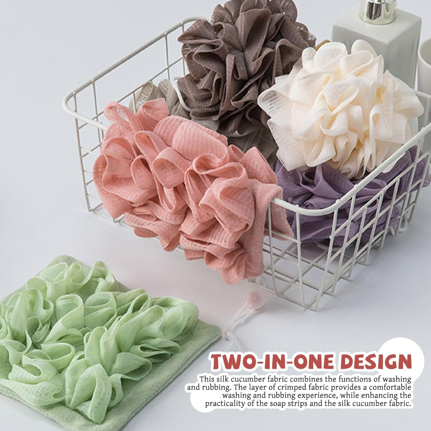 3-Pack Loofah Washcloth Set with Soap Pouch Exfoliating Bath Sponge with Drawstring Dual-Sided for Deepth Cleansing & Smooth Skin (3 Colors) - 3Colors image number 6