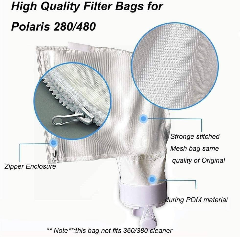 Pool Spa Part Nylon Mesh Pool Cleaner All Purpose Bag Fits Polaris 280, 480 Pool Cleaner Zippered All Purpose K13 K16(2 Pack)