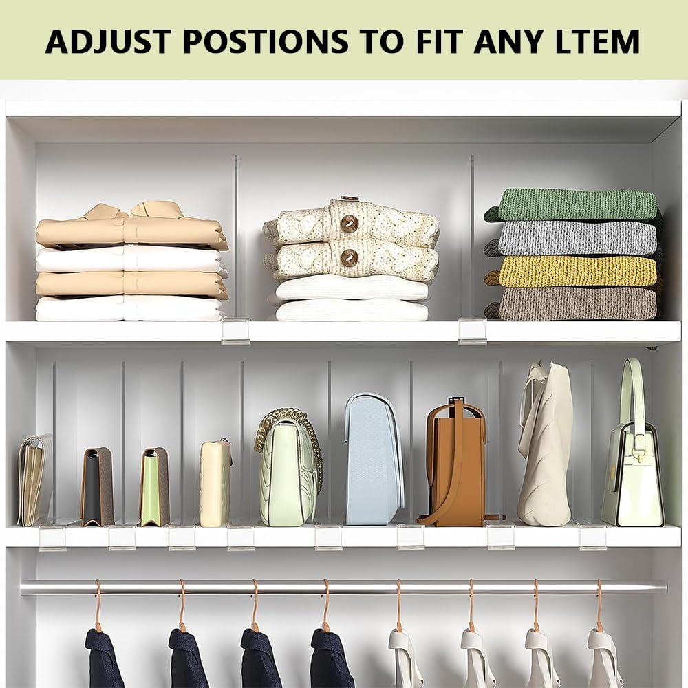 8 PCS Clear Acrylic Shelf Dividers &ndash; Transparent Organizers for Closet, Cabinet, and Office, Separators for Clothes, Purses, Handbags, Books, and More image number 4