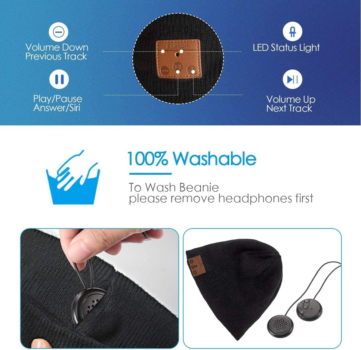 ZRUHIG Bluetooth Beanie M&uuml;tze Mit Kopfh&ouml;rern Bluetooth Musik Hut Wireless M&uuml;tze Ausgestattet Mit Bluetooth 5.0 Superior F&uuml;r Herren&Frauen Sport, Weihnachten&Geburtstags Geschenk&hellip; image number 3