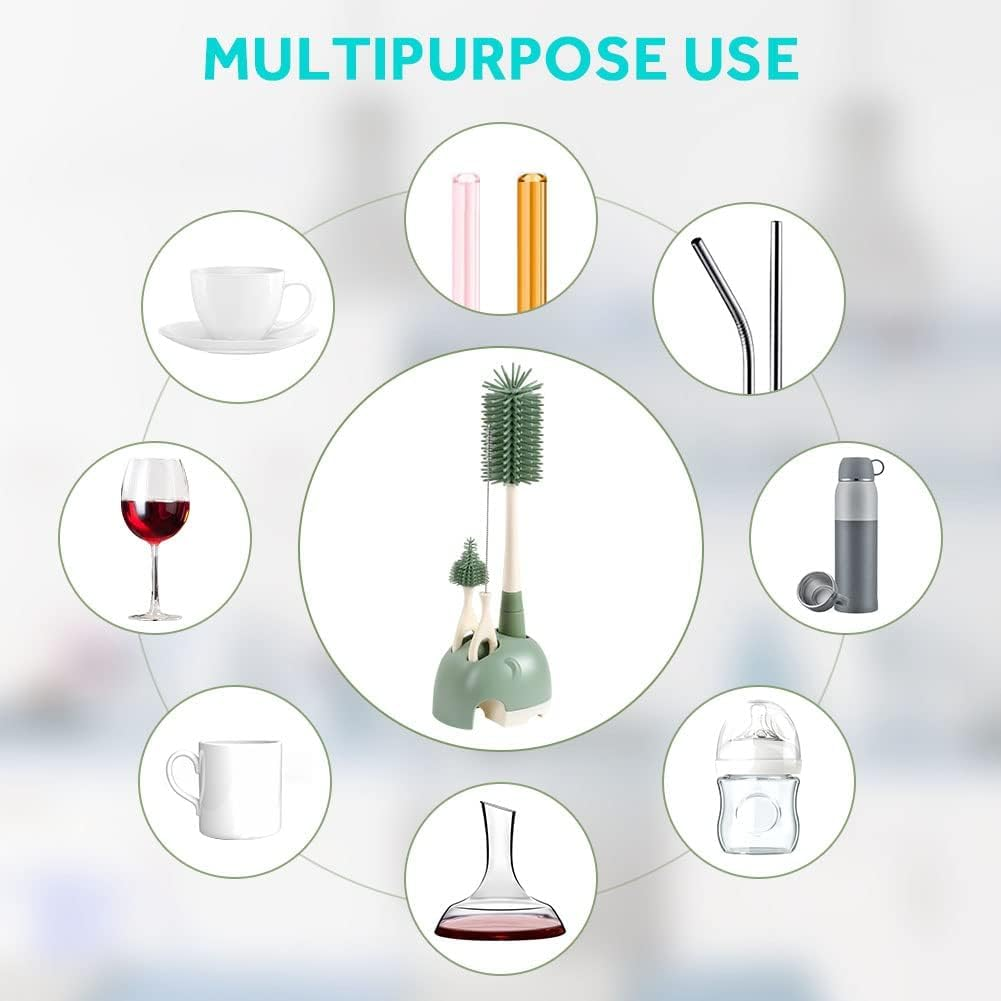 Baby Bottle Brush, Silicone Bottle Brush with Stand, 360&deg; Rotating Bottle Cleaner Set, 3 in 1 Bottle and Teat Cleaning Brush, for Long Narrow Neck Bottles, Water Bottles, Drinking Glasses image number 5