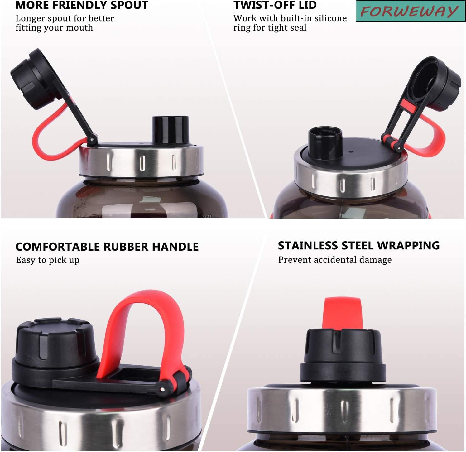 FORWEWAY Large Sports Water Bottle 2.2L Eco-Friendly Bpa-Free Leak-Proof Extra-Strong Reusable Durable with Capacity Maeker Big Water Container for Outdoor Fitness Cycling Hiking Camping (2.2L Black) image number 2