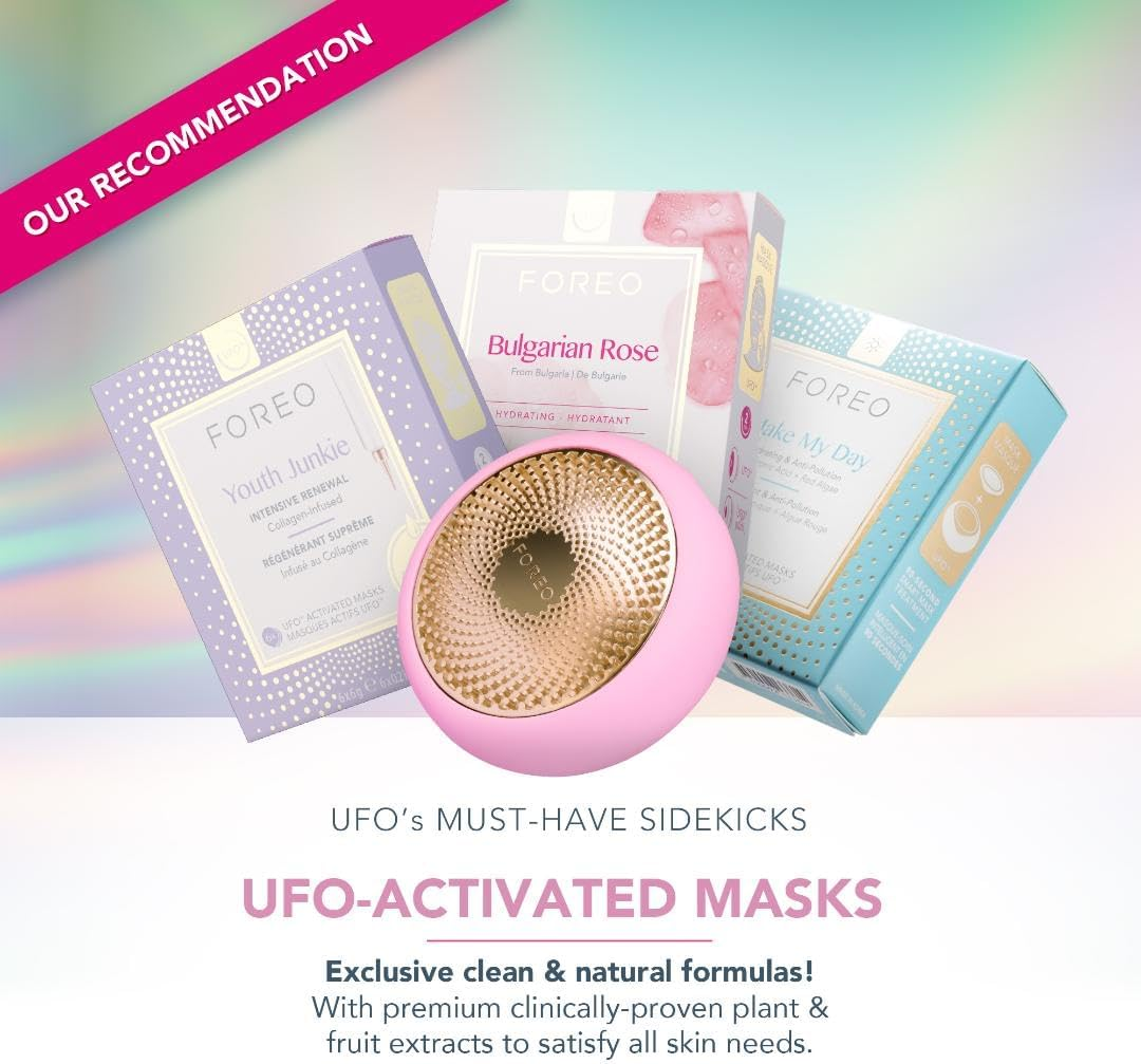FOREO UFO 2 Supercharged Face Mask - Warming - Face Moisturizer - Dark Spot & Acne Scar Treatment for Face - anti Aging &ndash; Nourishing - Pearl Pink