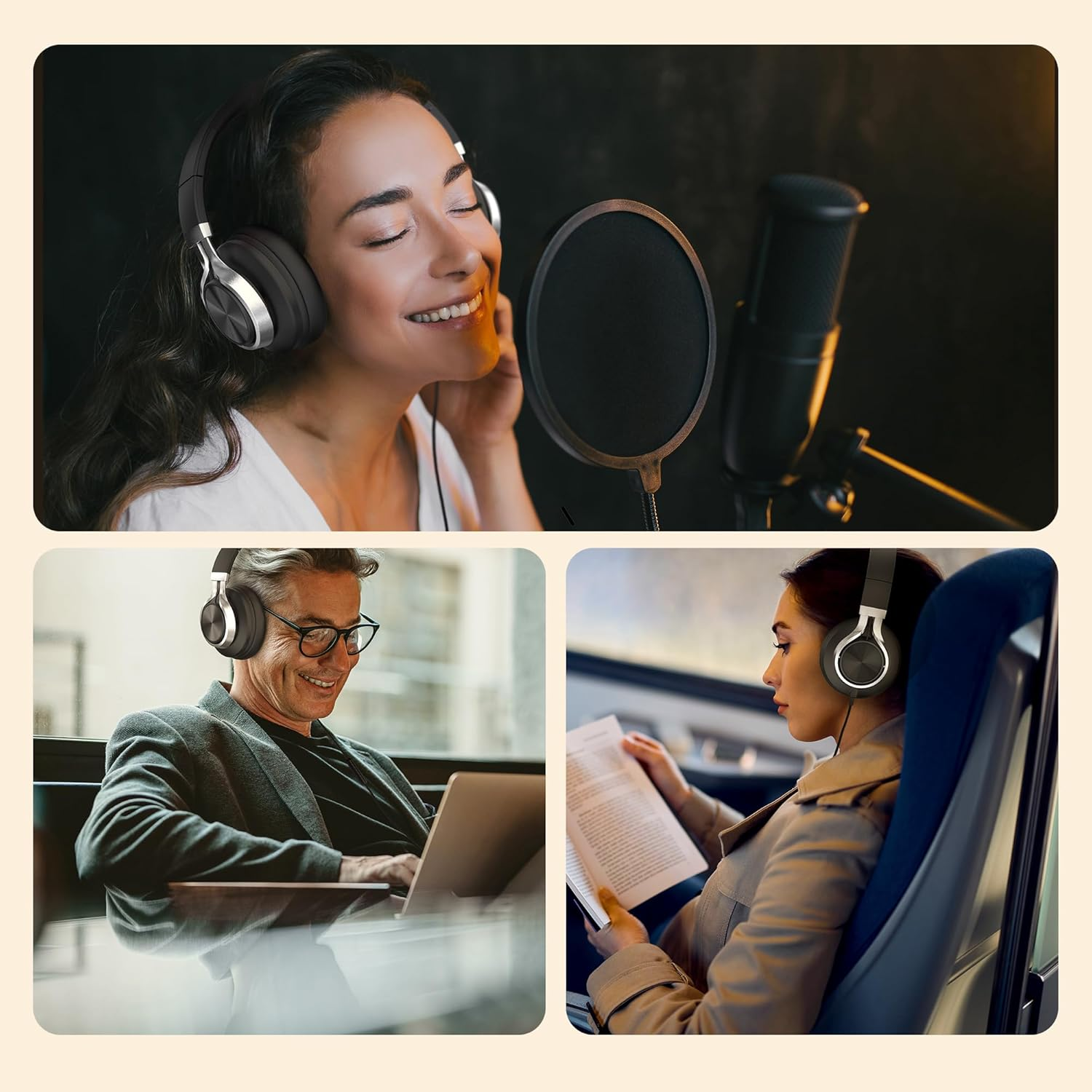 AILIHEN Wired Headphones with Microphone Volume Control, Noise Isolating over Ear Headphones Wired 3.5Mm, Super Soft Corded Headphones for Computer, Tablet and Chromebook (Grey) (Black) image number 2