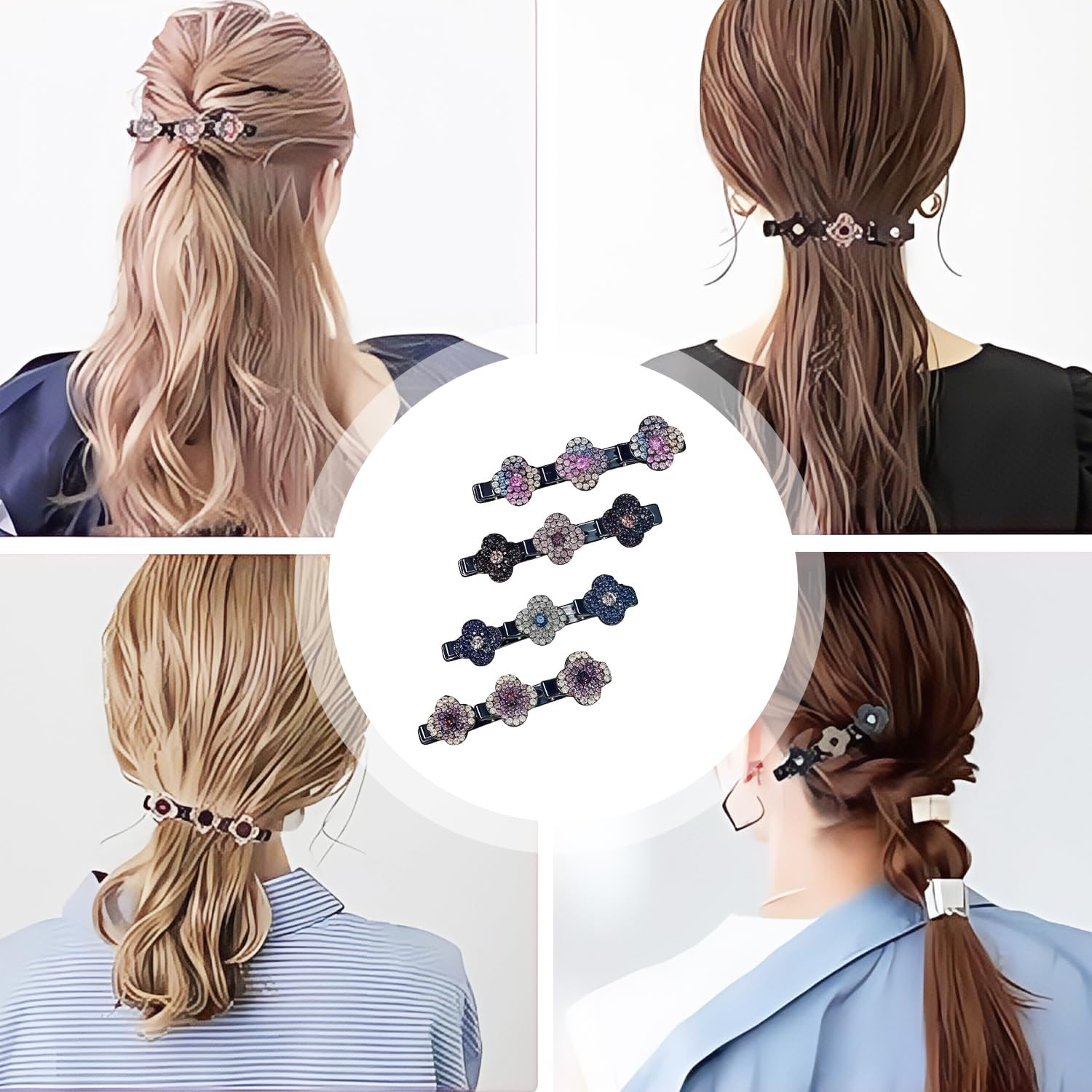 Pack of 4 Five Leaf Clover Hair Clips, Hair Clips, Flowers, Crystal Hair Accessories, Women Braided Hair Clip, Girls, Create a Variety of Stylish Hairstyles image number 2