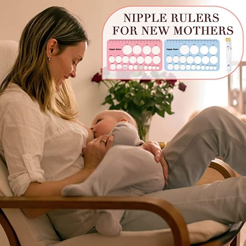 4 Pcs Nipple Rulers, Nipple Ruler for Flange Sizing Measurement Tool, Soft Silicone Flange Size Measure for Nipples Breast Flange Measuring Tool New Mothers Musthaves (Pink+ Blue) image number 4