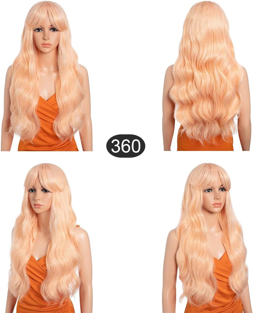 26 Inch Long Wavy Wigs for Women, Black Wigs with Bangs, Ombre Brown with Dark Roots, Long Layered Wig, Heat Resistant Synthetic Wig, Natural Looking for Daily Party Use (TFC22) image number 4