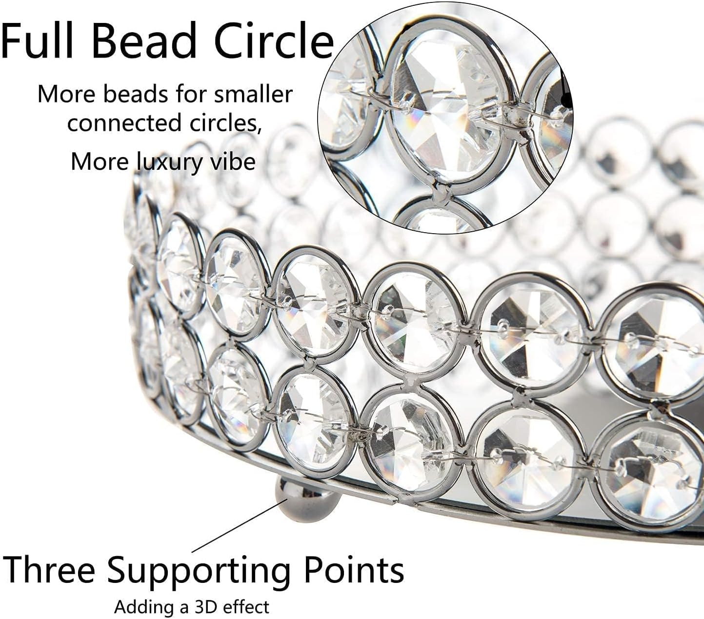 Feyarl Crystal Jewelry Tray Cosmetic Organizer round Tray Mirrored Decorative Trays for Perfume Bottles, 25Cm (Silver) - Silver image number 4