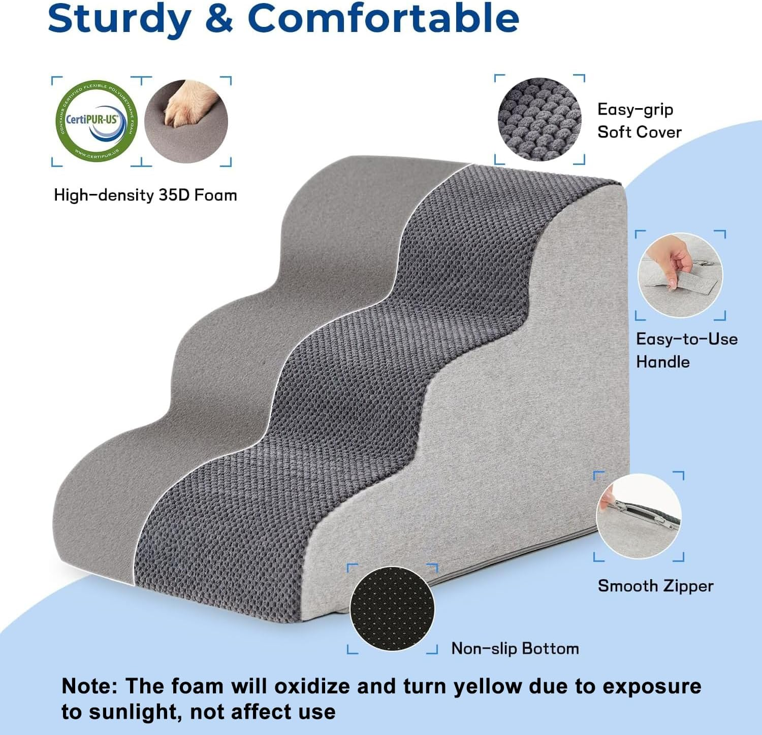 Koreal Dog Stairs for Small Dogs, 3 Steps 40Cm Height Pet Stairs for High Beds, High Density Foam Curved Cat Ramp for Bed and Sofa, Pet Steps for Small Dogs and Cats image number 3