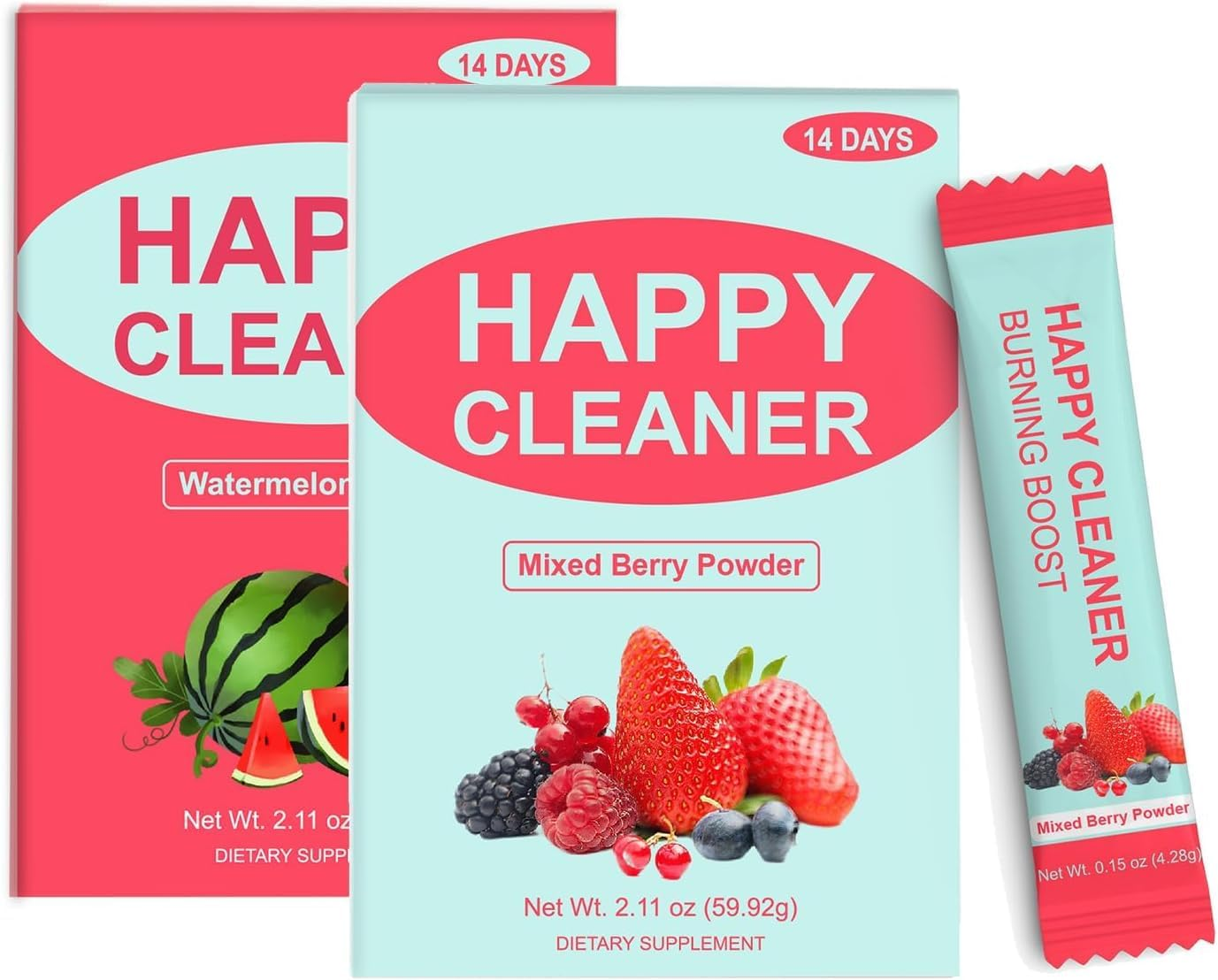 Happy Cleaner Probiotic Prebiotic Powder, Watermelon Berry Blend Powder A+B (28 DAYS) ,Good for the Intestines,Sugar Free, Vegan,3Pcs