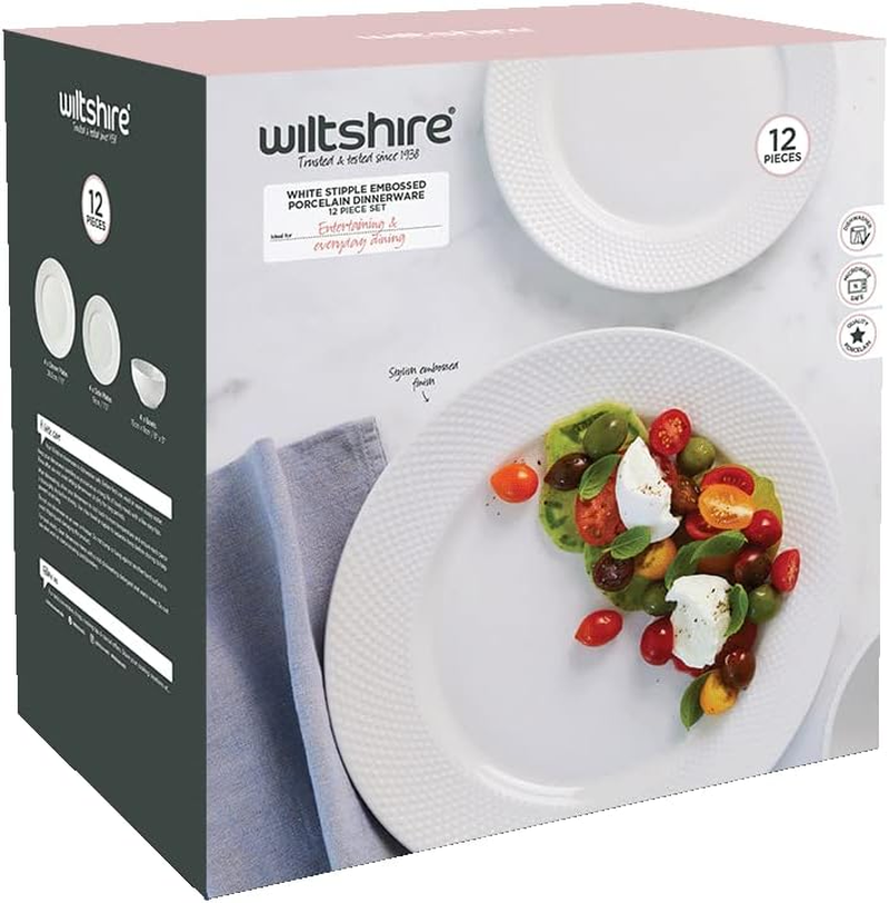 Wiltshire White Stipple Embossed 12 Piece Dinner Set image number 3