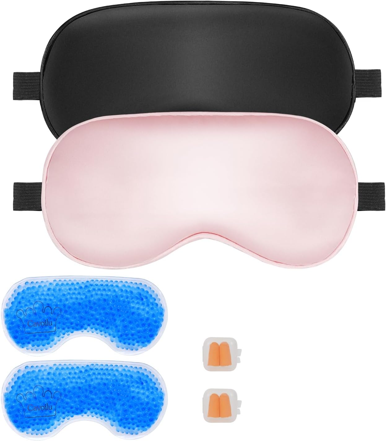 Cavoilu Eye Mask, Cooling Sleep Mask Gel Eye Mask for Sleeping, Reusable Black Silk Sleeping Mask for Travel, Gifts for Men Women