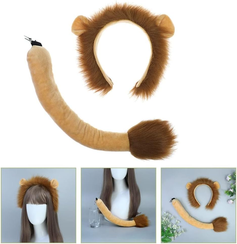Lion Ears Headband and Tail Set, Carnival Animal Ear Headband, Halloween Animal Role-Playing Costume Accessories Suitable for Children, Teenagers and Adult Role-Playing Parties image number 2