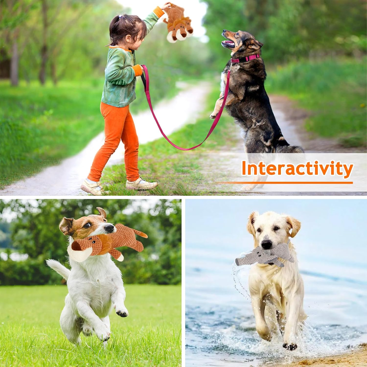 DBAILY Squeaky Dog Toys 2 PCS Plush Puppy Toy with Cotton Material No Stuffing Dog Toy for Aggressive Chewers Interactive Dental Cleaning Pet Chew Toy for All Breed Sizes Dog(Lion Elephant) image number 6