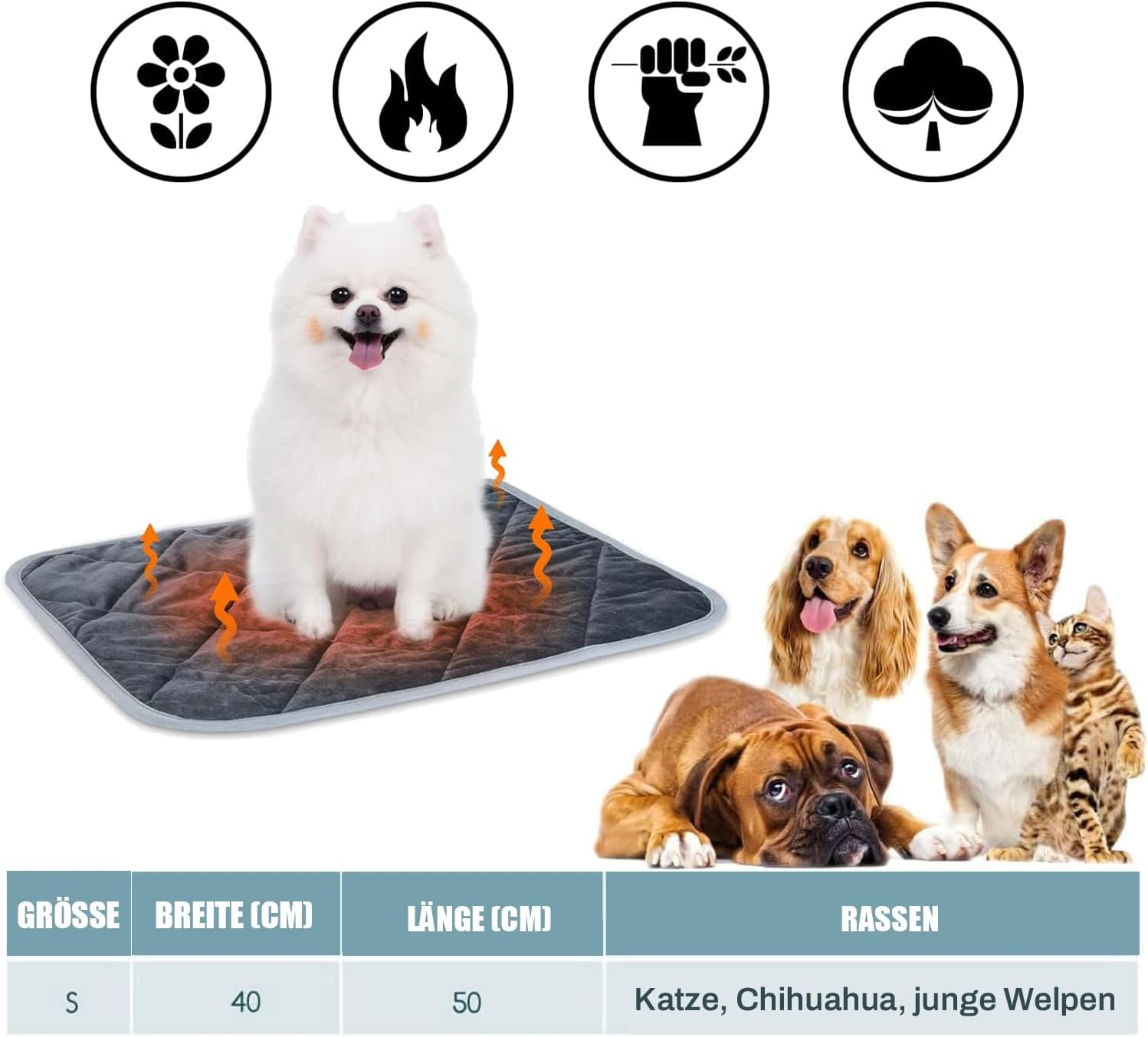 Norhogo Pet Warming Mat, Dogs, Cats, Pets Heat Mat, Dog Mat, Winter Dog Blanket, Self-Heating Blanket for Cats, Puppies, Travel, Camping, 40 X 50 Cm (Navy Blue) image number 2