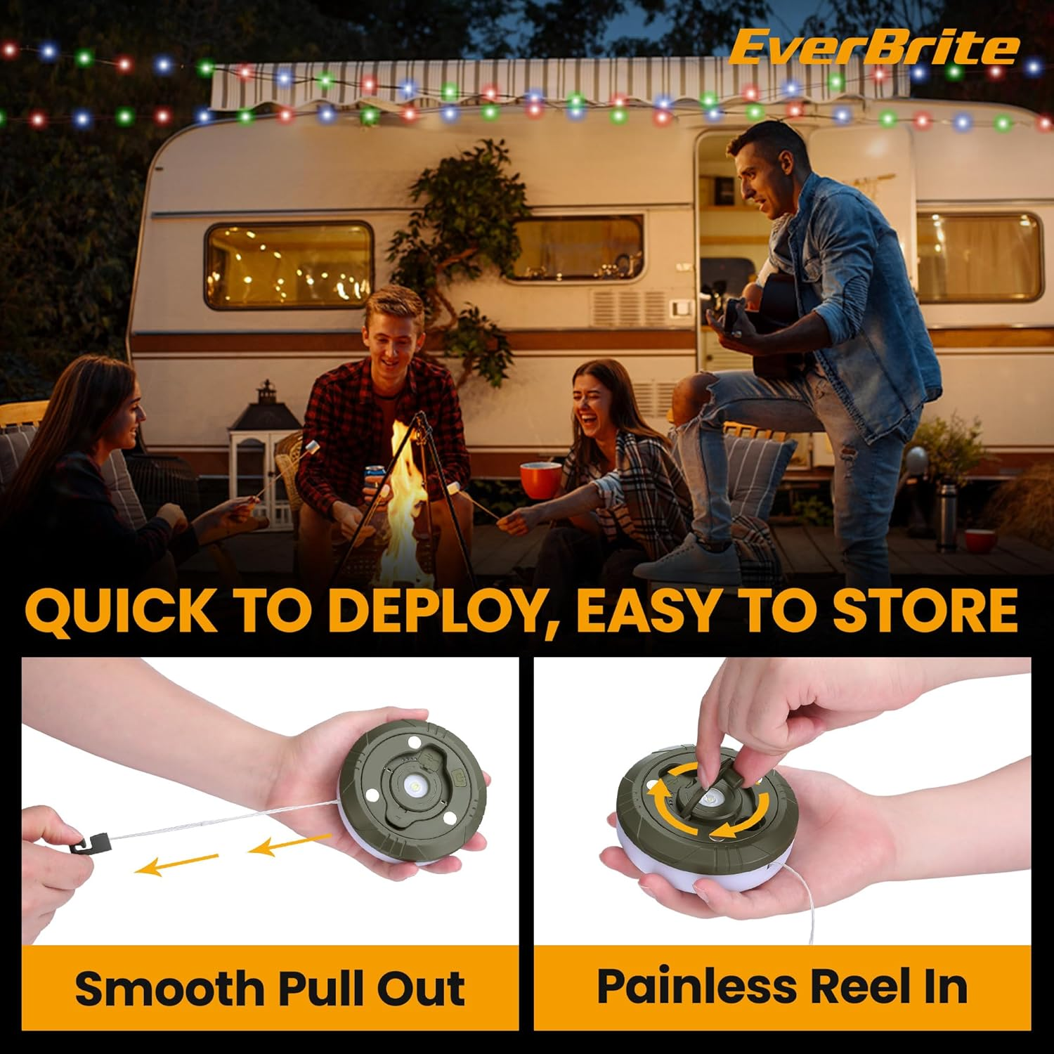 Everbrite Camping String Lights Rechargeable LED Camping Lamp, 9 M Outdoor Tent Lights 8 Lighting Modes, USB Charging RGB Modes Hanging Light for Awning Tent/Garden/Party/Christmas Festival Decor image number 4