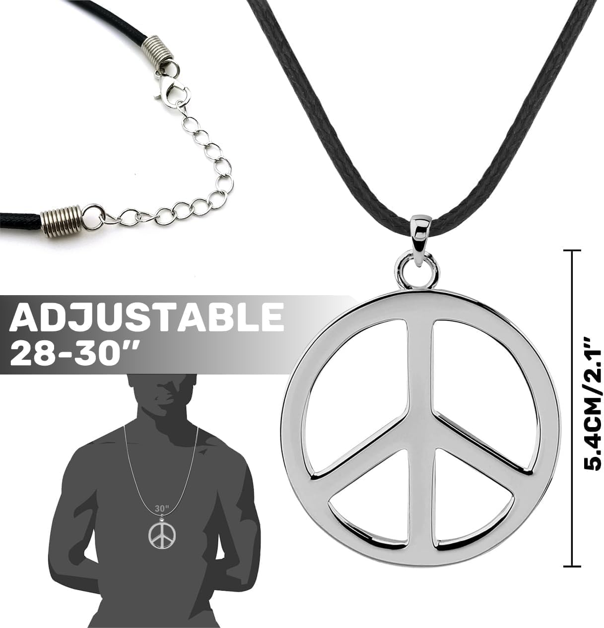 Slowton Hippie Accessories for Men - Retro Disco Outfit for Adult with Brown Wig Red Bandana Glasses and Peace Necklace, Men'S 80S Vintage Fancy Dress for Halloween Party 80S 90S Disco Party image number 5