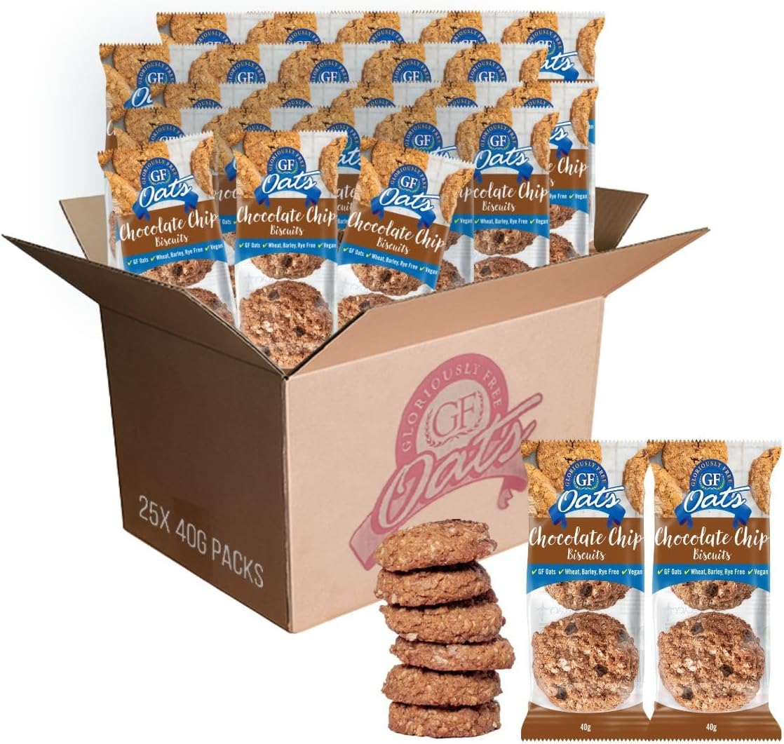 GF Oats Choc-Chip Biscuits | Nil Gluten Contamination | 25 X 40G Pack | Wheat Free, Rye Free, Barley Free, GMO Free, Vegan Biscuits for Gluten Free Diet. Free from Refined-Sugar, Dairy, Egg & Soy image number 5