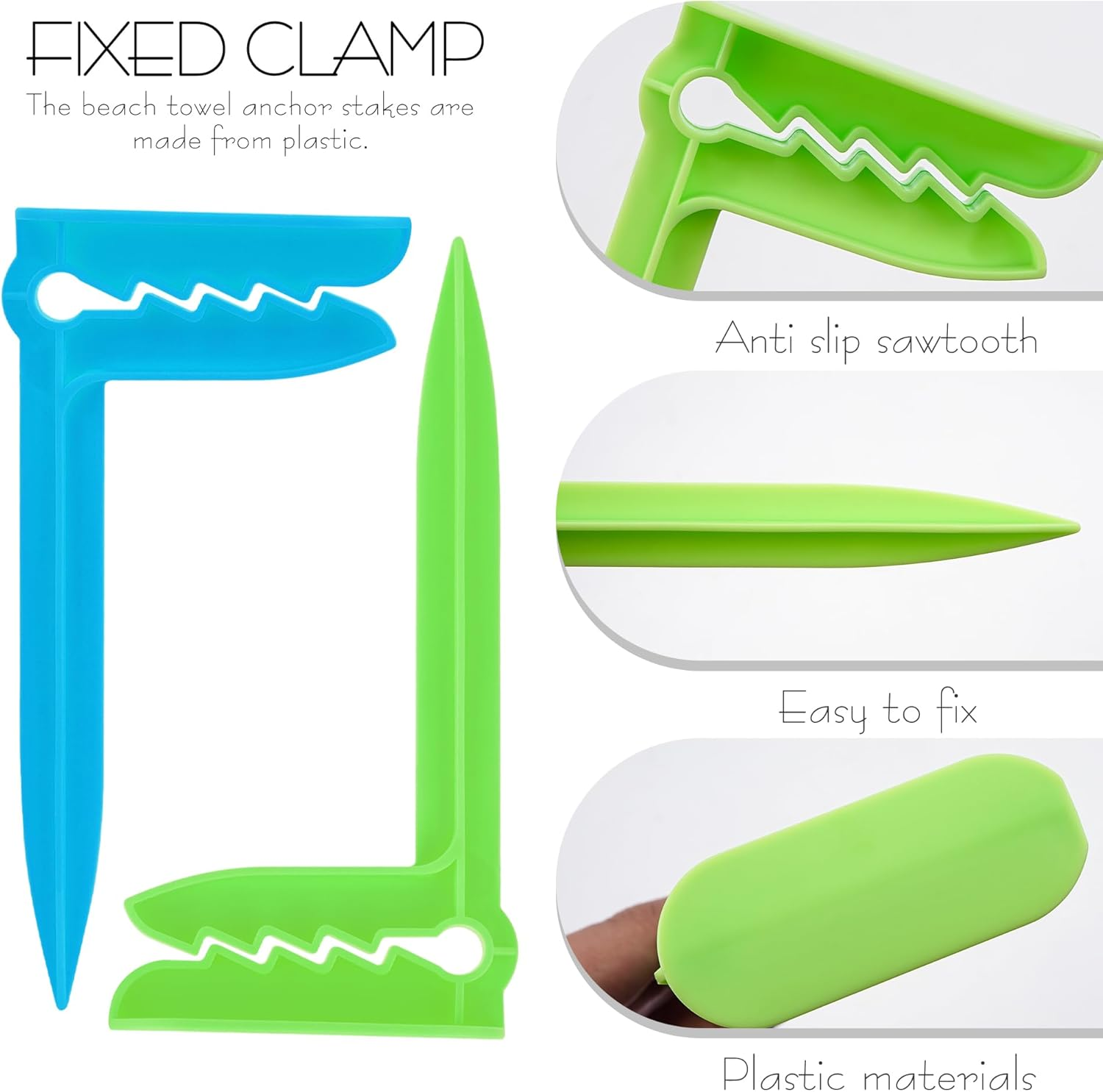 SHIDOW Beach Stakes, Outdoor Towel Anchor Stakes Picnic Mat Clips, Clamps Picnic Blanket Holders, Towel Sand Spikes, Beach Accessories for Vacation (8 PCS Green, Water Blue) image number 3