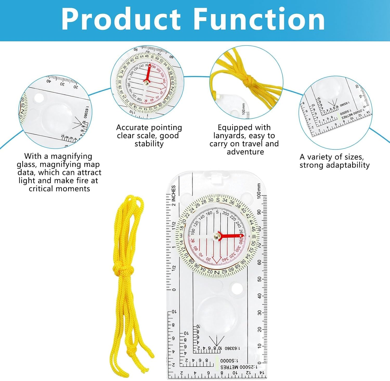 Orienteering Compass Outdoor Camping Compass - Hiking Backpacking Compass Advanced Scout Compass Navigation Boy Scout Kids Compasses for Map Reading Baseplate Compass Survival