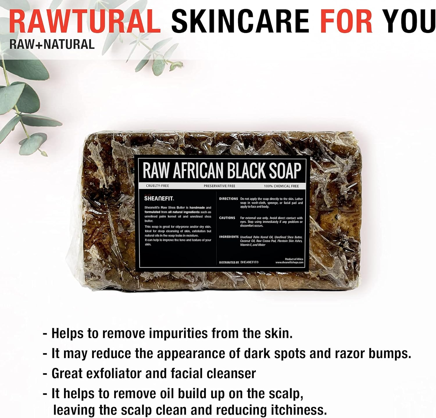 Sheanefit Raw African Black Soap Bar - 1 to 10 Lbs Various Size by (African Black Soap, 2Lbs)