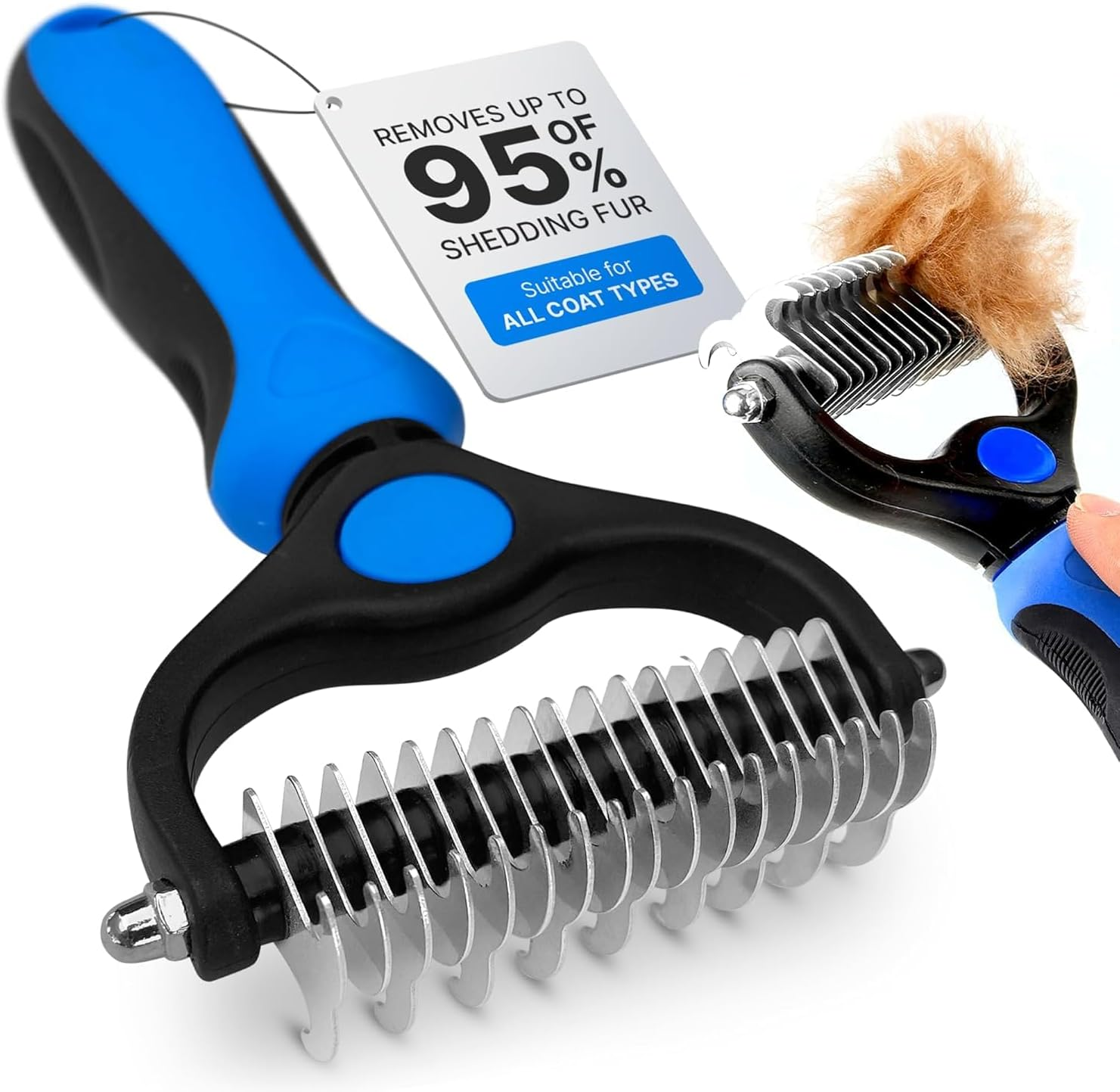 Dog Rake Brush for Shedding &ndash; Undercoat Rake for Long Haired Dogs &ndash; Reduces Loose Fur and Mats by 95%
