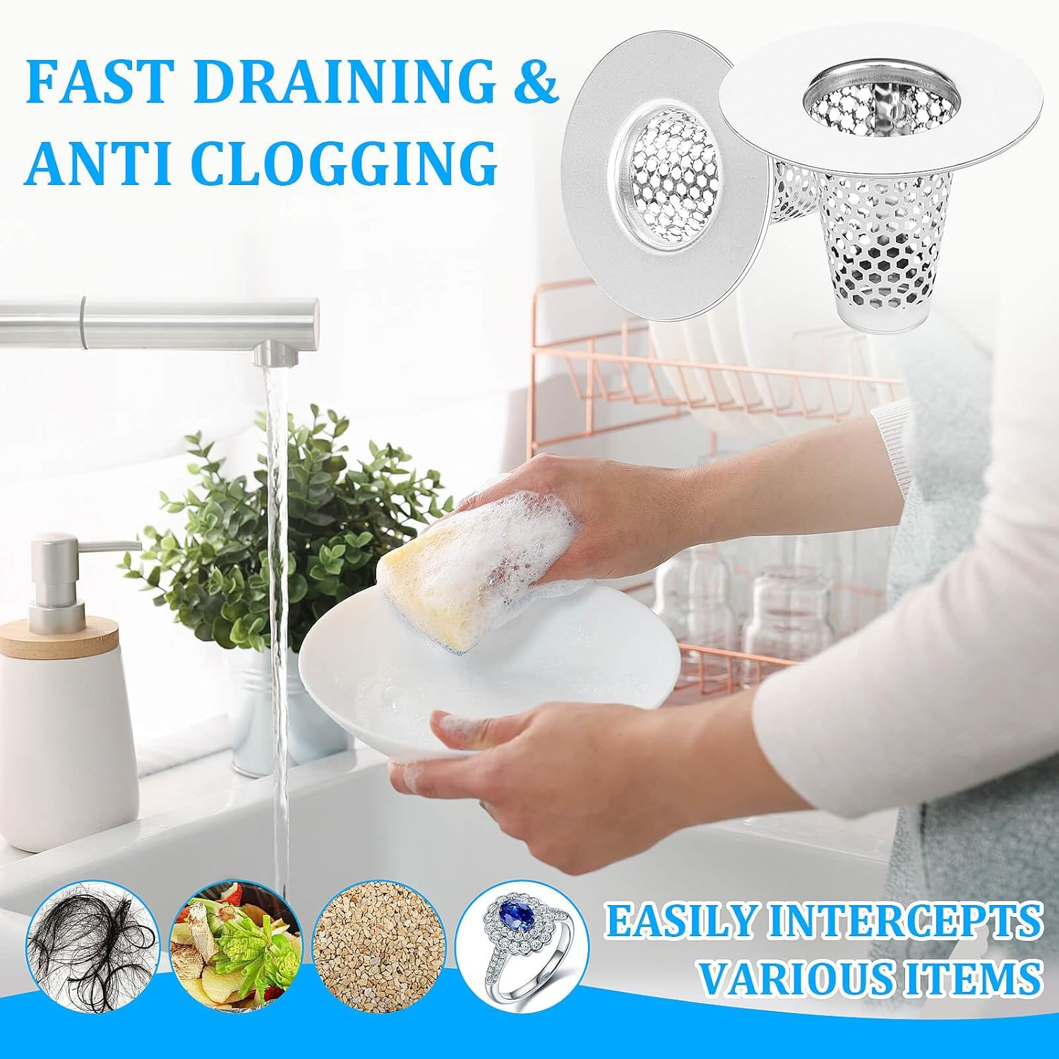 Dayker 3PCS Bathroom Sink Drain Strainers, Stainless Steel Hair Catcher, Cone Shaped Floor Drain Replacement Fit Hole Size 1.2"-1.6", for Laundry Floor Drain, Bathtub, Kitchen Slop Basket Filter Trap image number 3