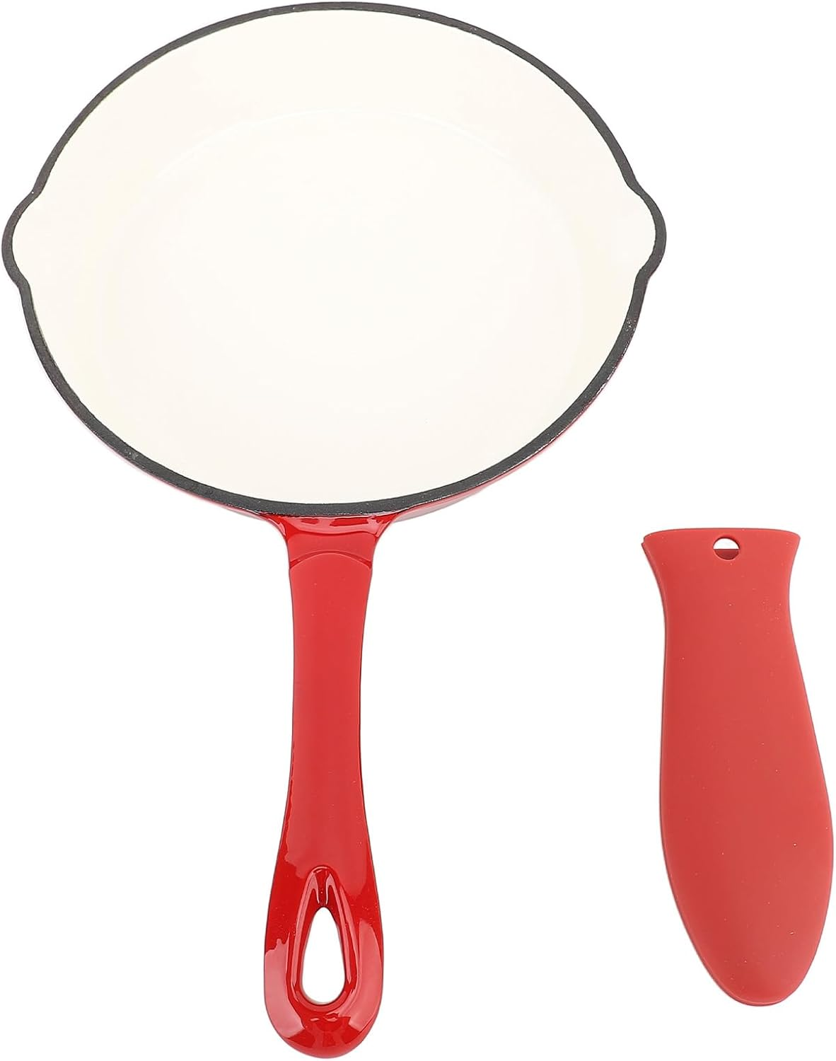 Enameled Cast Iron round Skillet, Nonstick Enameled Frying Pan with Long Handle, Frying Egg Omeltte Pan Skillet Grill Cookware for Camping Cooking Grilling (25Cm) image number 3